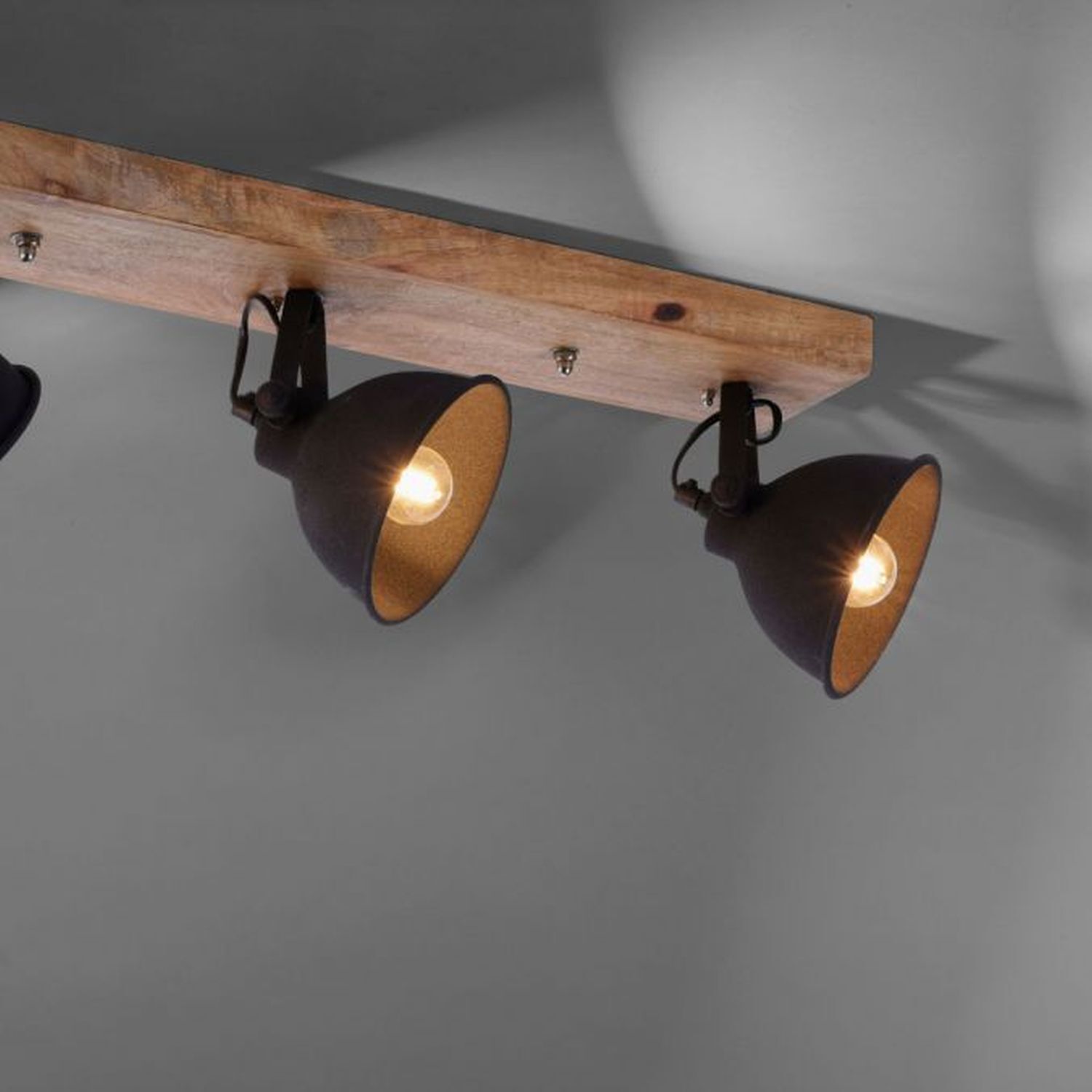 Industrial Deckenspot Holz Metall Schwarz E14 74 cm Beleuchtung, Lampe