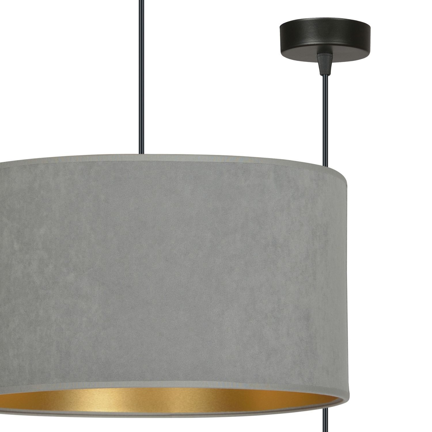 Hängelampe Stoff Ø 35 cm rund Modern Schwarz Grau Gold E27
