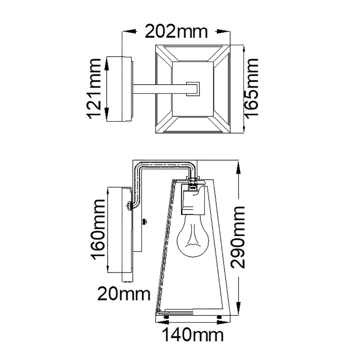 Außenleuchte Wand 29 cm hoch Glas Aluminium E27 IP44 Diagramm, Handlung, Drinnen