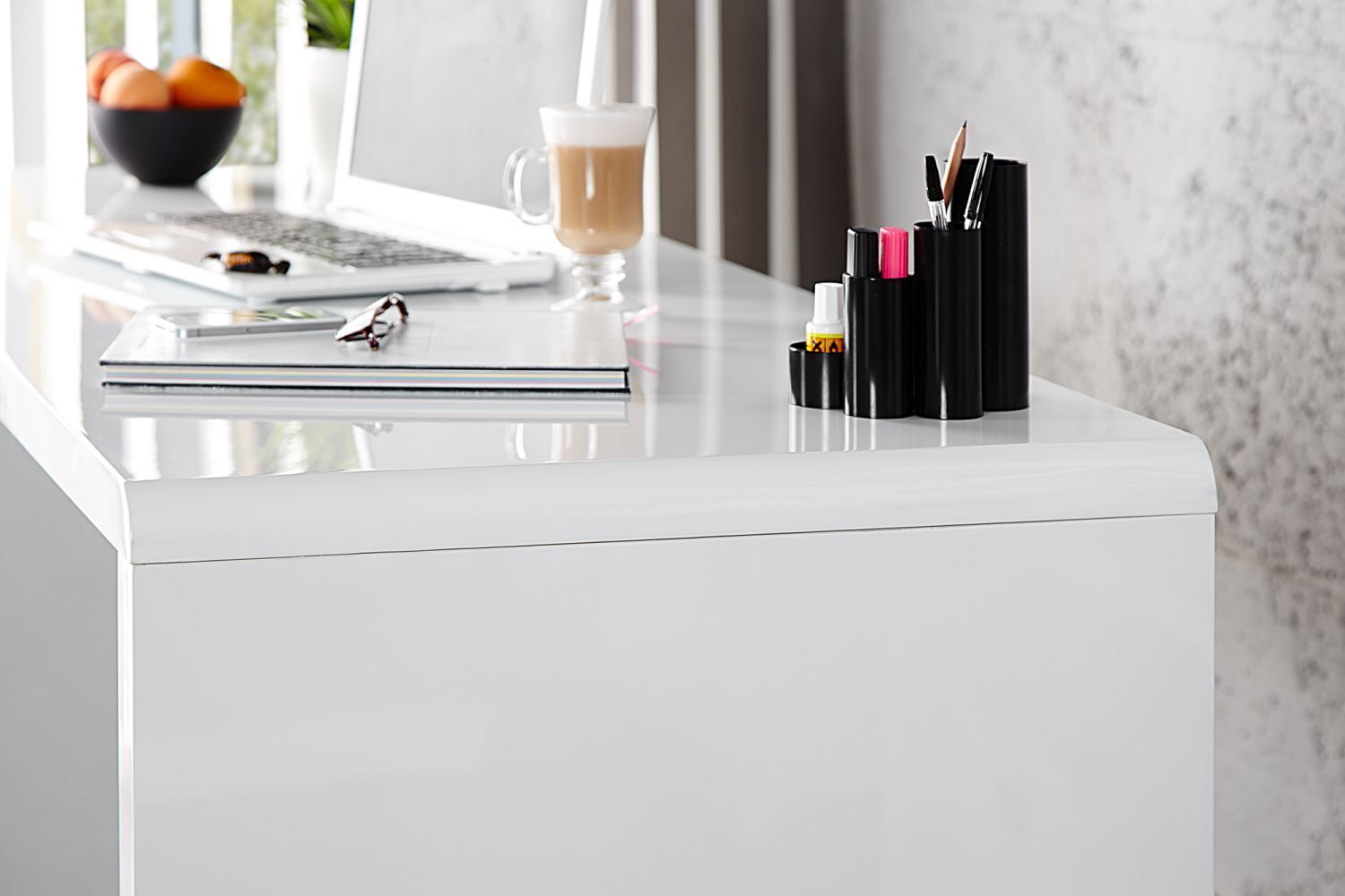 Schreibtisch MDF lackiert 20 cm in Weiß Hochglanz Moebel, Tabelle, Tischplatte