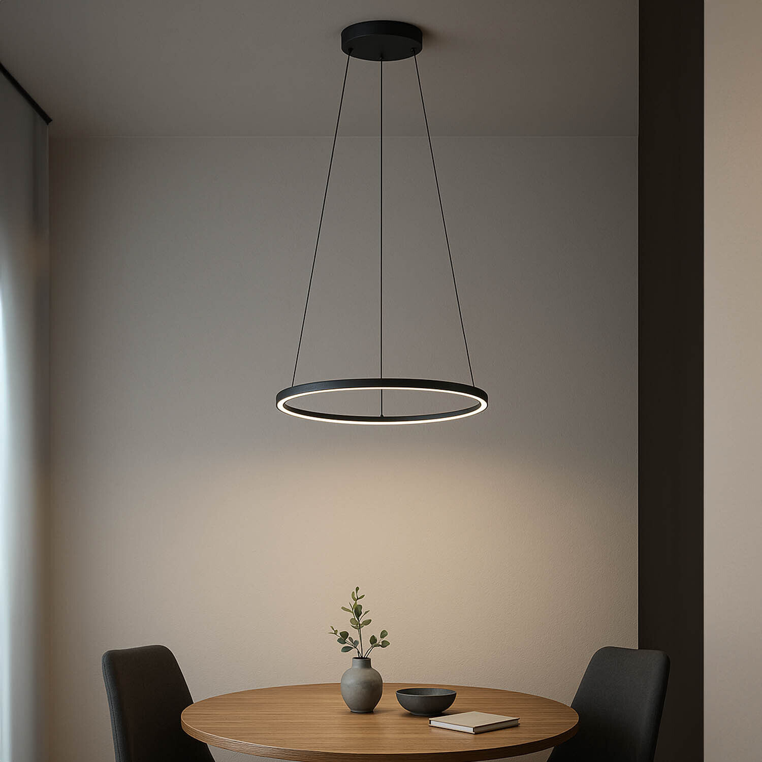 LED Hängeleuchte Metall Ring Ø 45 cm Schwarz 4000 K 600 lm