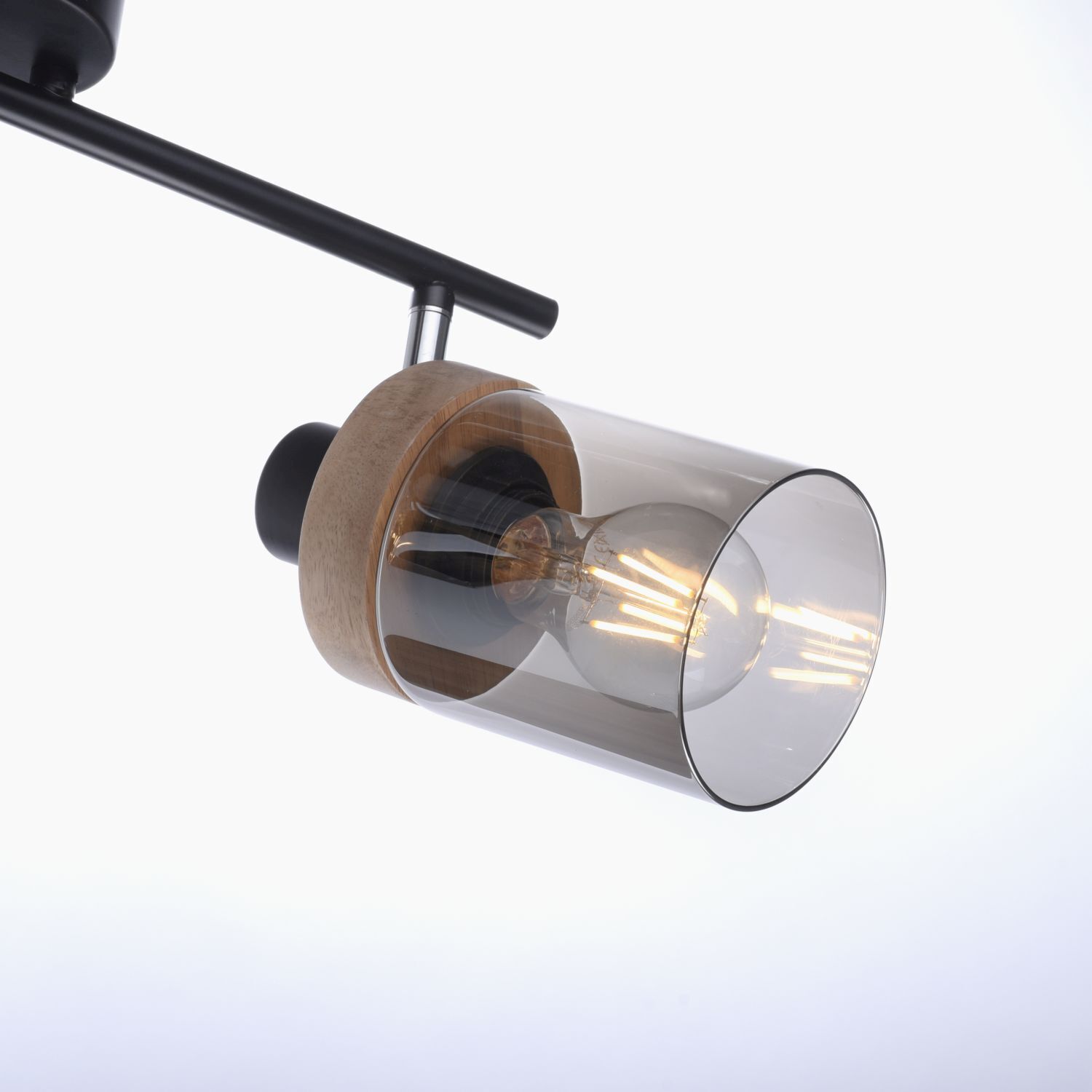 Beweglicher Deckenstrahler Rauchglas Holz E27 L:64 cm Lampe, Beleuchtung, Band