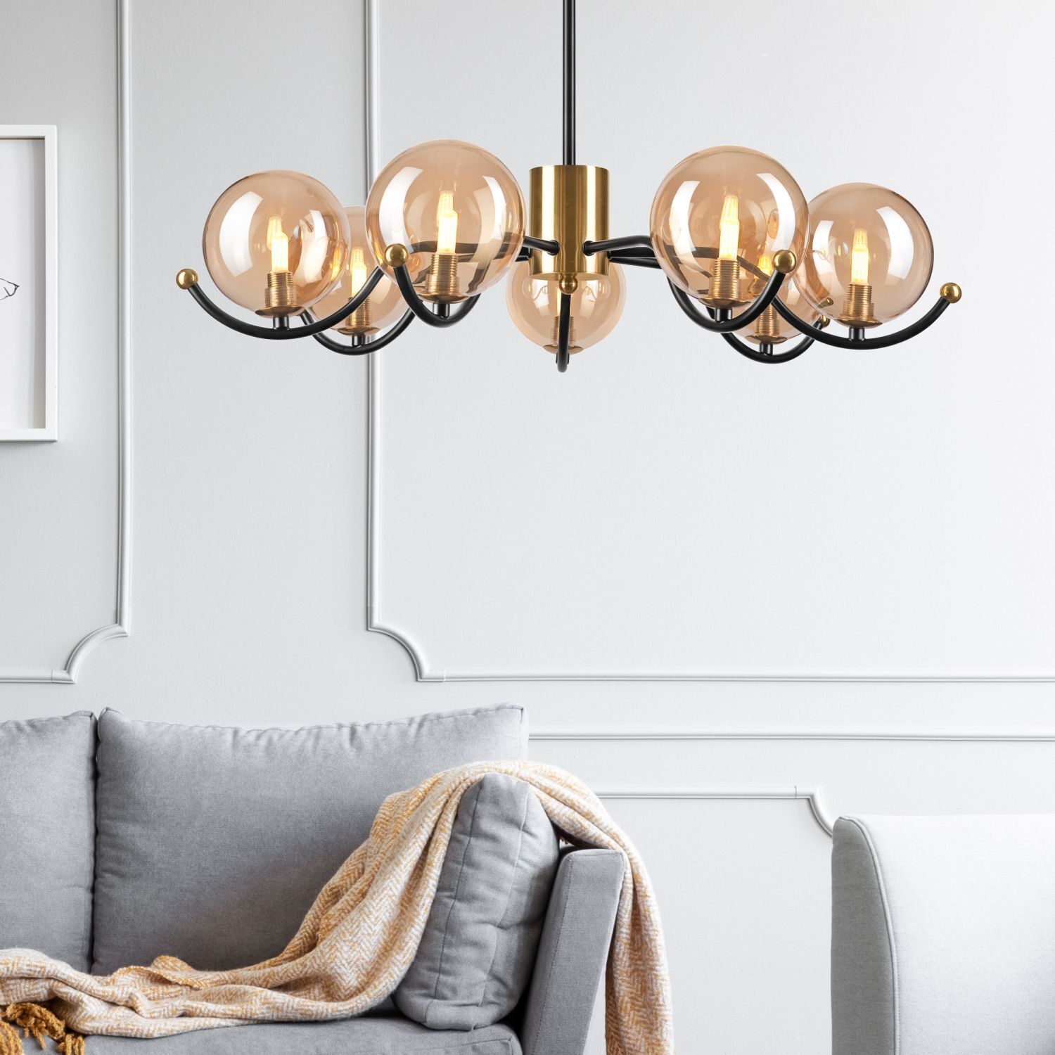 Blendarme Deckenlampe Glas G9 7-flammig Kugeln in Gold Leuchter, Lampe