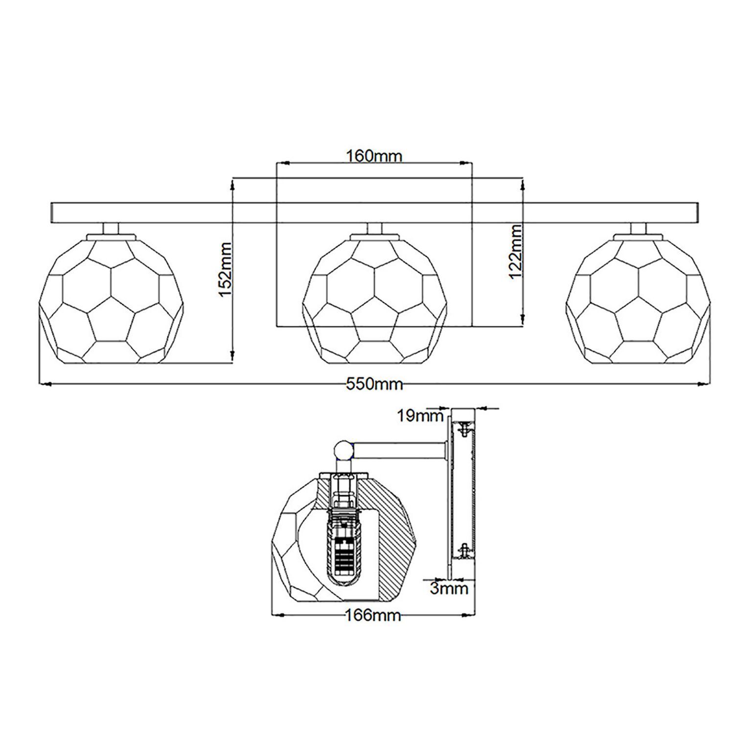 Wandlampe Bad Kristall LED G9 IP44 B: 55 cm Chrom hängeleuchte, deckel, planetende, kugellampe, geometrisch