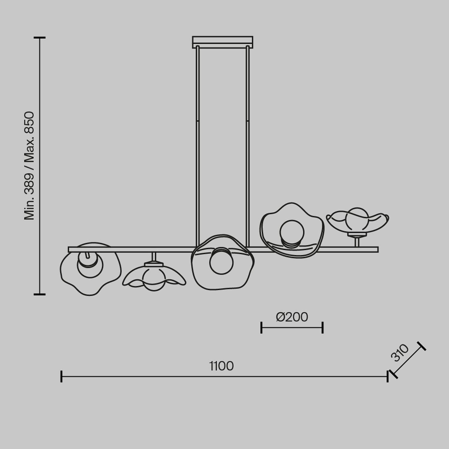Pendelleuchte Glas Metall G9 H: max. 84,4 cm in Messing