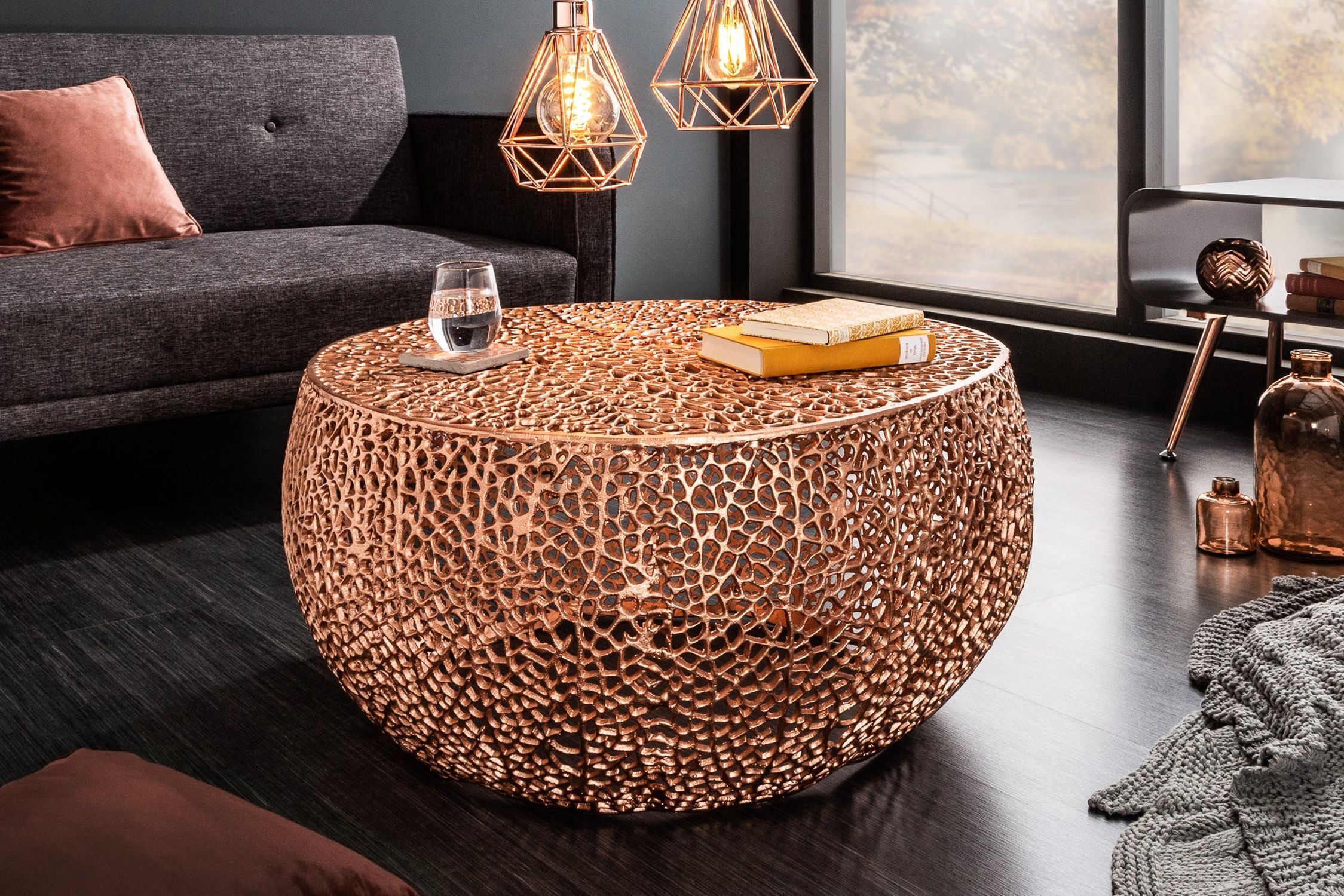 Couchtisch Metall in Kupfer 80 x 80 cm Handarbeit