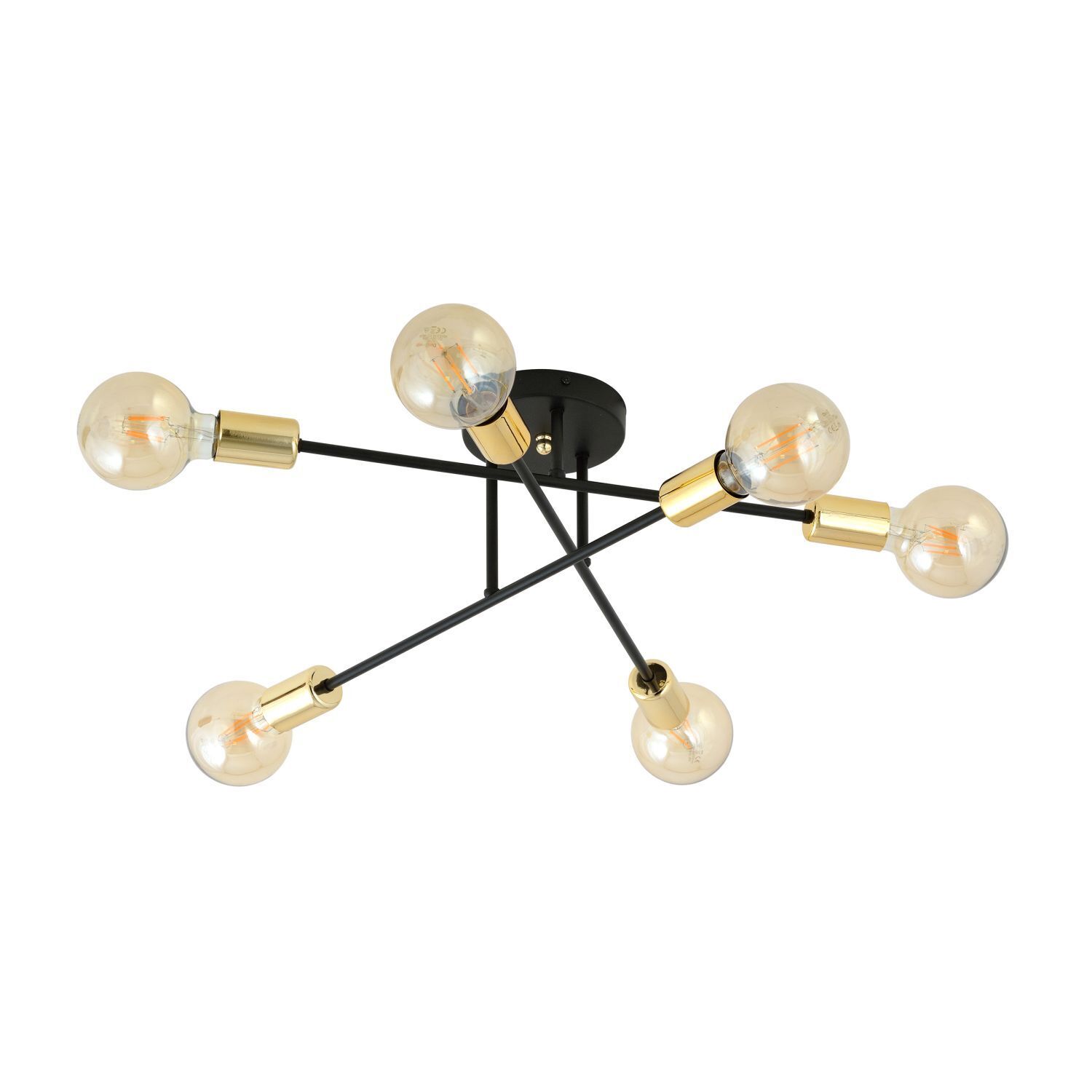 Deckenleuchte Metall 6-flammig Retro Schwarz Gold