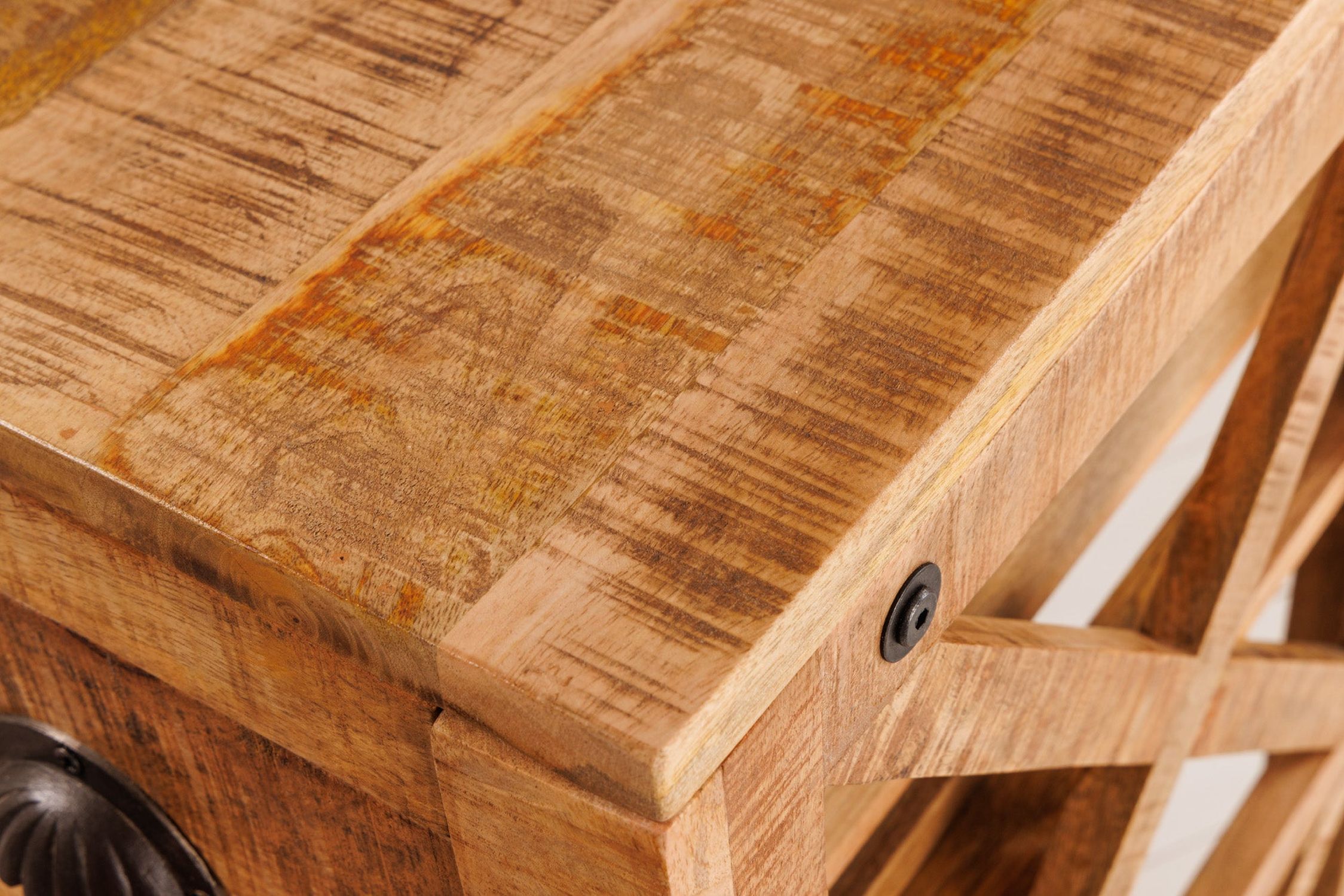 Barschrank mit Rollen Mangoholz massiv B: 86 cm Industrial