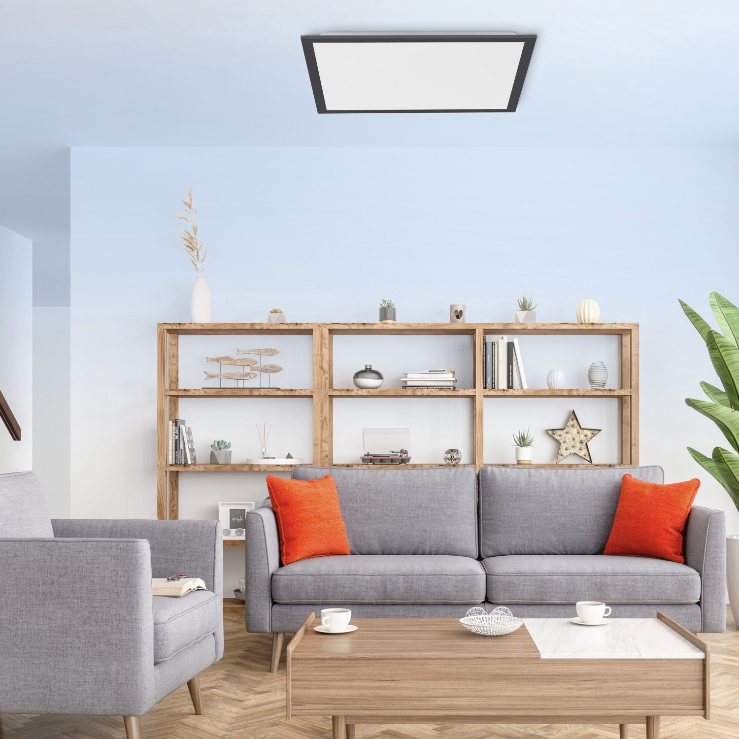 LED Deckenlampe dimmbar L:44,5 cm Fernbedienung Schwarz Dekoration für Zuhause, Wohnzimmer, Couch, Pflanze, Kissen