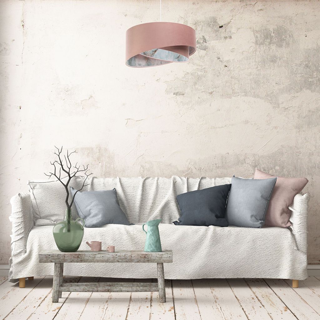 Hängeleuchte D: 50 cm E27 Rosa Hellblau Stoff Velours Optik