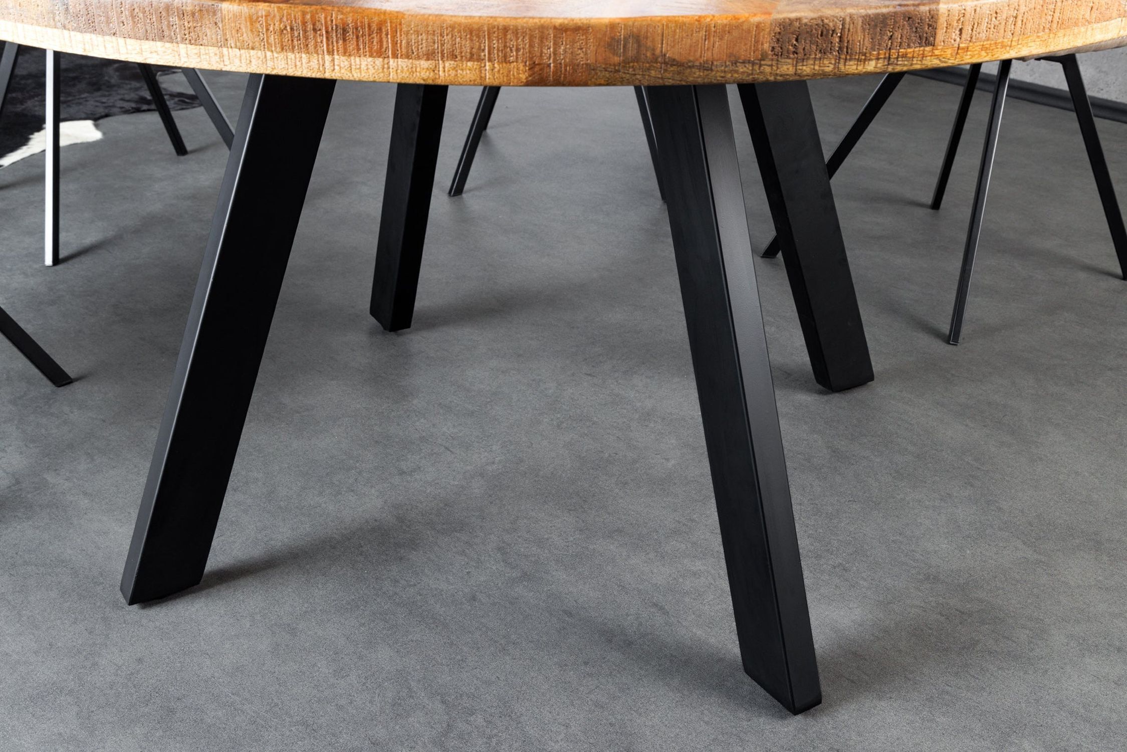 Esstisch rund Ø 145 cm Mango Holz Metall Industrial Design Moebel, Tabelle, Holz, Fußboden, Gebeiztes Holz