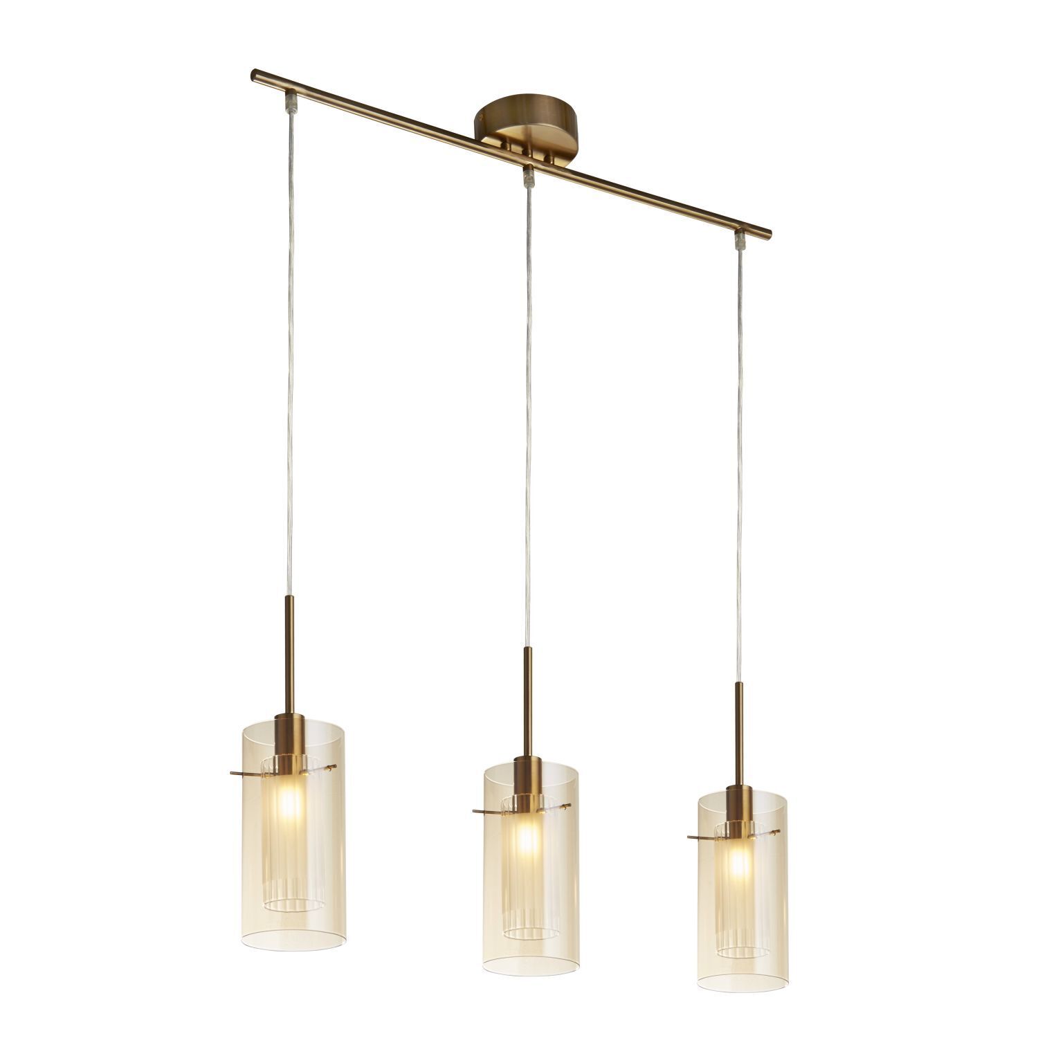 Pendelleuchte 3-flammig in Messing Creme E14 Glas Metall