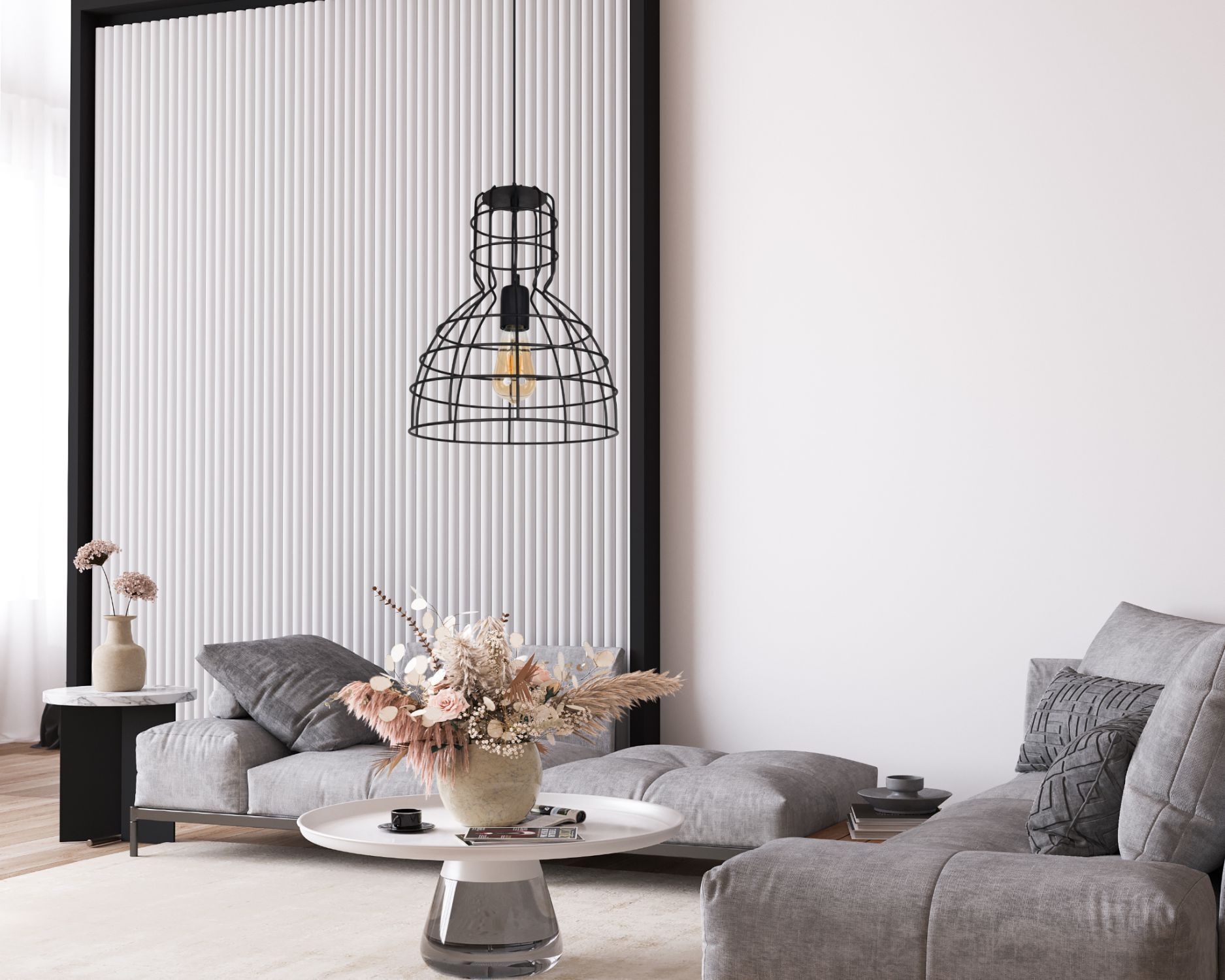 Schwarze Hängelampe Drahtschirm Metall Ø30 cm E27 Loft wohnzimmer, hängelampe, Metallkugel, Schirmlampe, Sofapaar