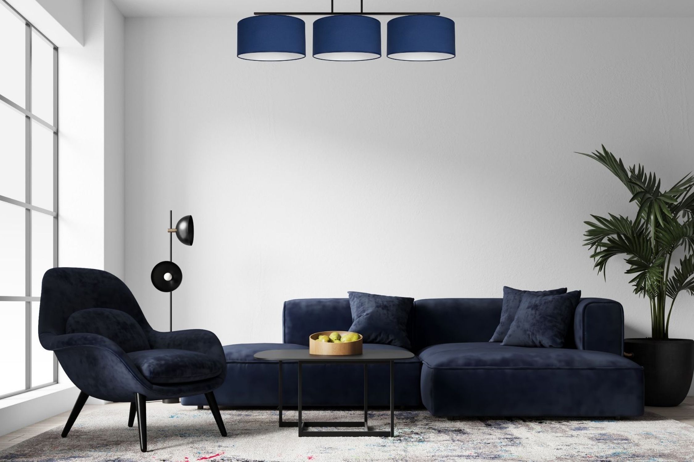 Lange Deckenleuchte Stoff Schwarz Blau Weiß E27 100 cm