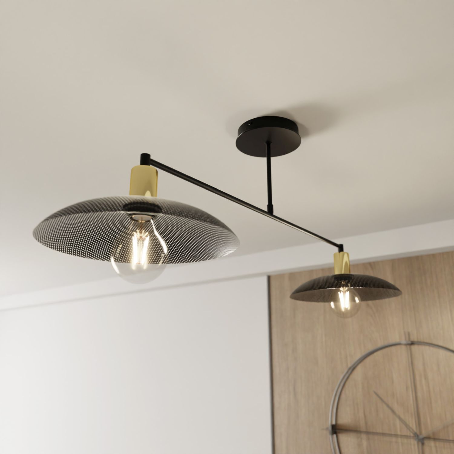 Deckenleuchte Metall 100 cm lang Schwarz Gold E27 2-flammig Lampe, Leuchte, Deckenleuchte