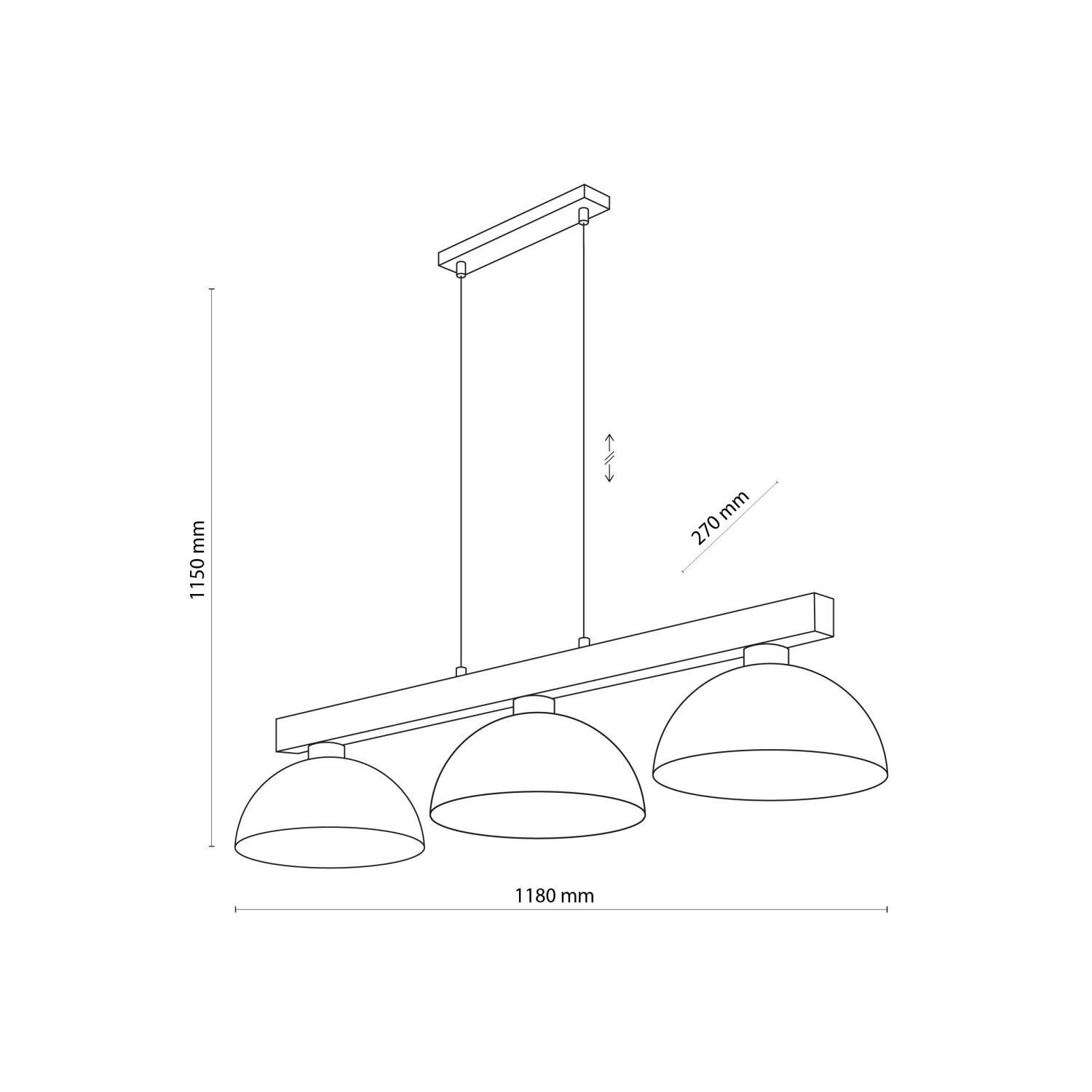 Pendelleuchte 3-flammig Metall Holz 118 cm breit E27