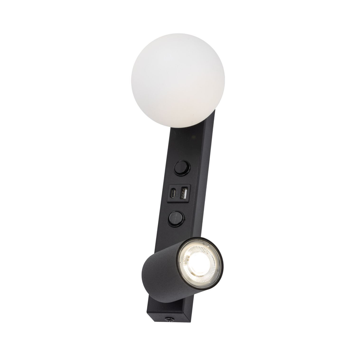 Wandlampe USB-Ladefunktion Schalter GU10 + G9 Glas Metall
