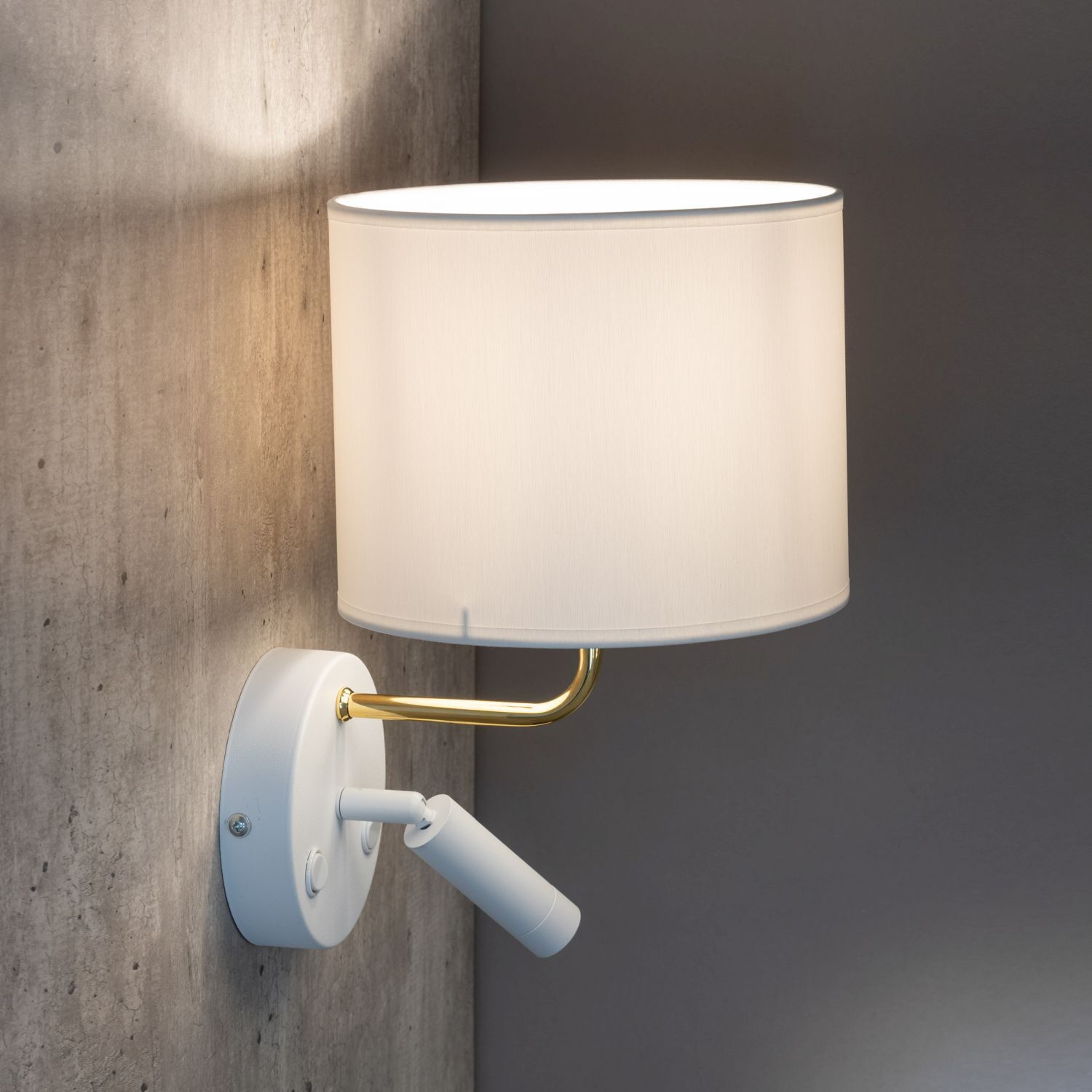 Wandleuchte mit Leselampe Schalter Weiß Gold DEMETRIO