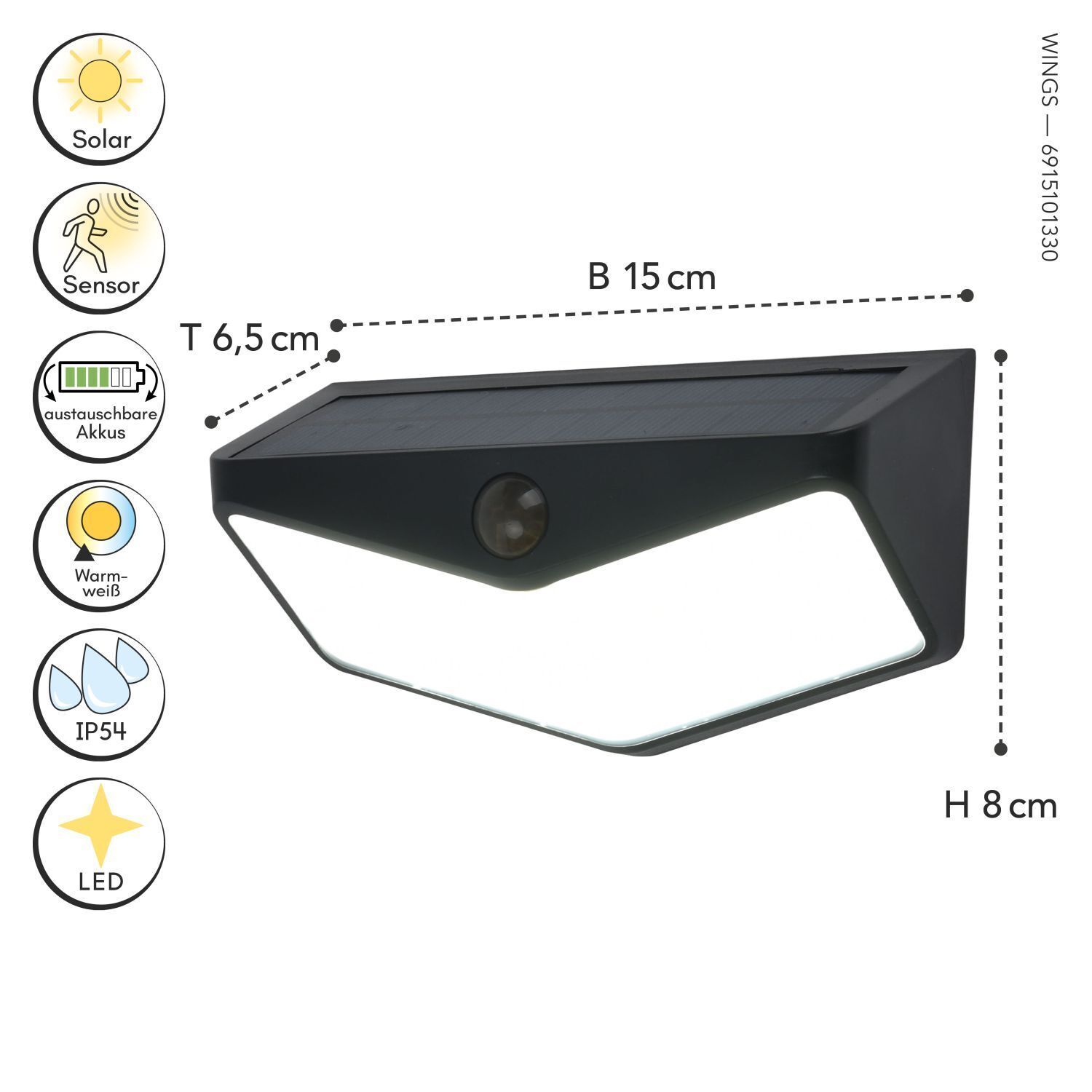 LED Solar Außenlampe Bewegungsmelder dimmbar IP44 4 W