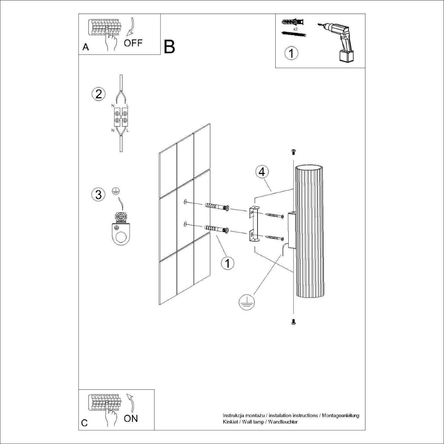 Wandleuchte Schwarz H: 30 cm GU10 2-flammig Aluminium Up Down CAD-Diagramm, Diagramm