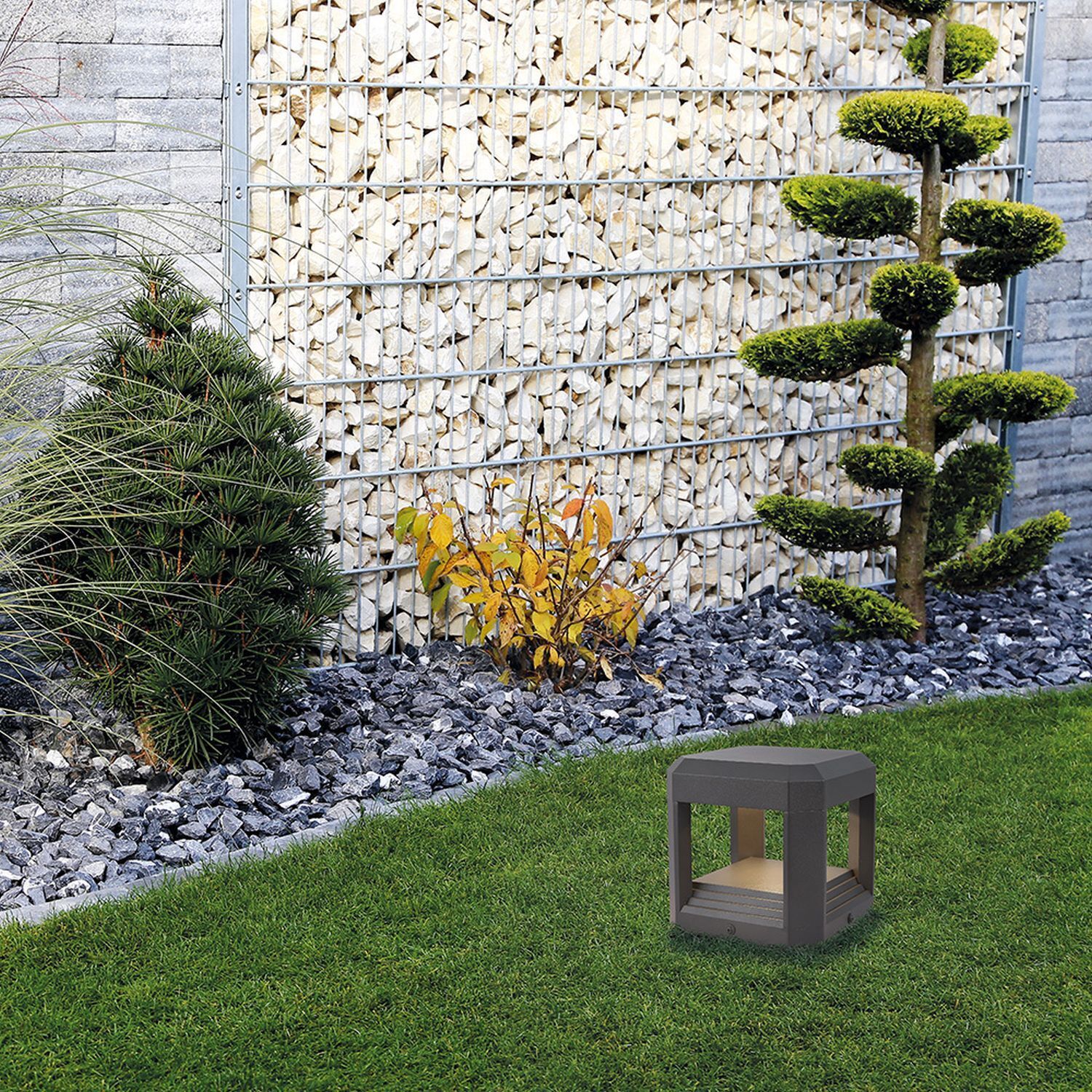 LED Pollerleuchte Aluminium IP65 15,1 cm hoch Grau TIM Baum, Gras, Hinterhof, Konifer, Tanne