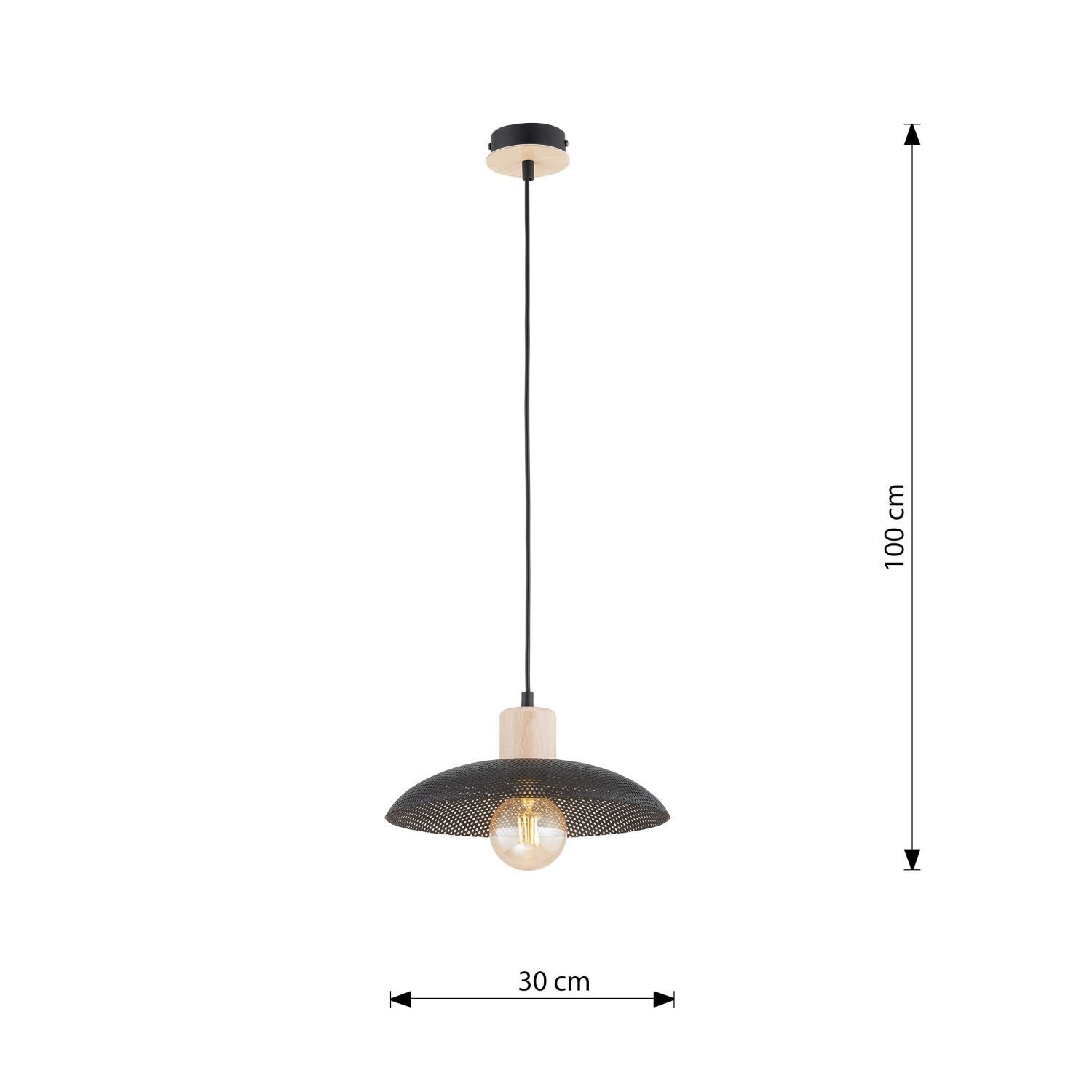 Hängelampe Metall Ø 30 cm Schwarz Holzoptik E27 Loft