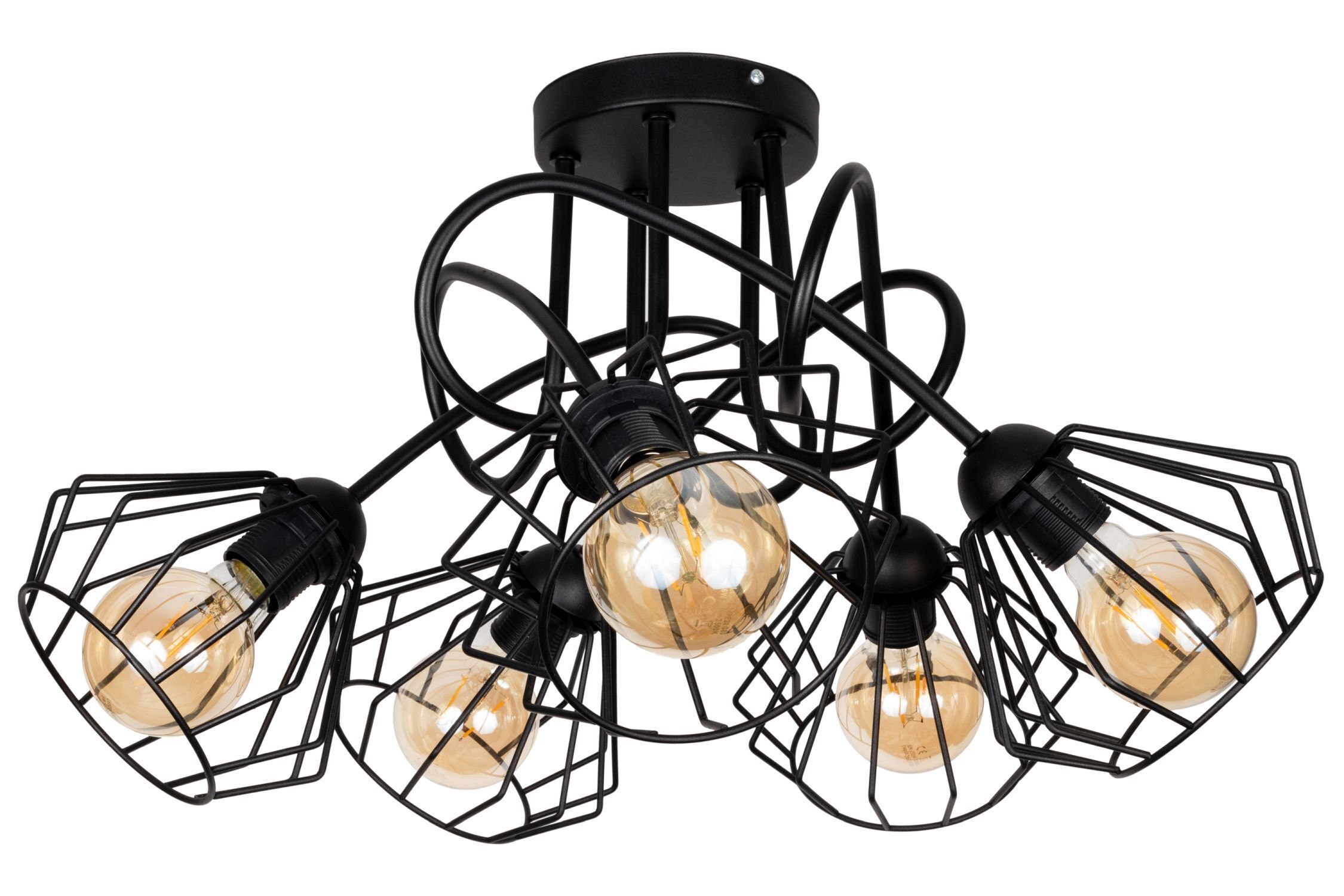 Schwarze Deckenlampe Metall Draht E27 L:60 cm 5-flammig Leuchte, Kronleuchter, Lampe, Deckenleuchte