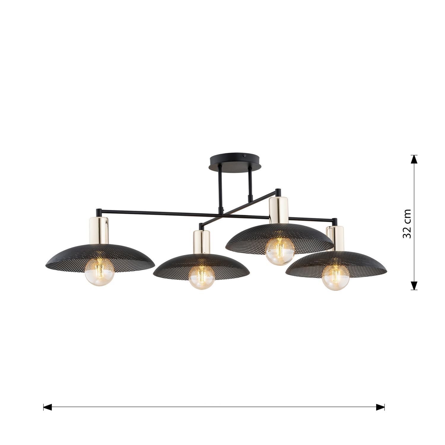 Deckenlampe groß 100 cm lang in Schwarz Gold 4x E27 Metall Leuchte, Deckenleuchte