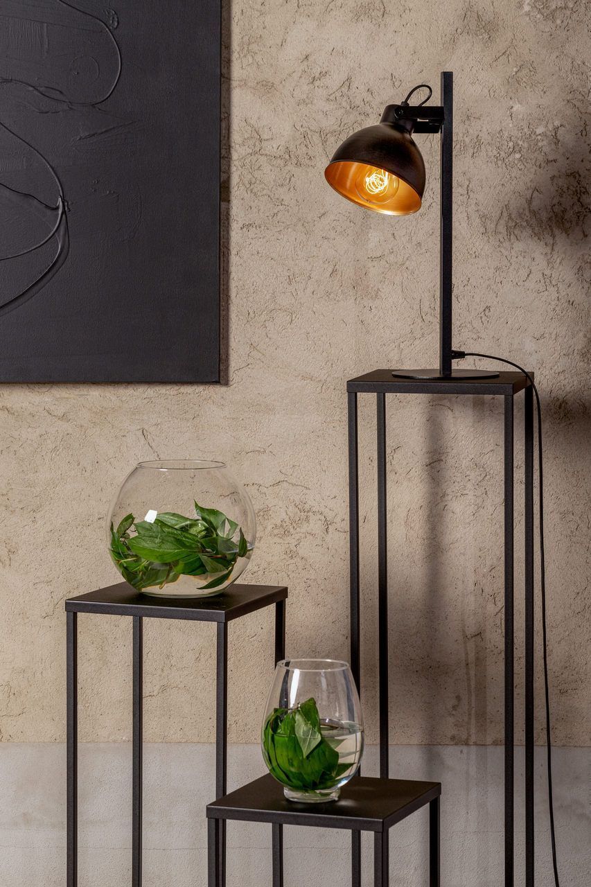 Schwarze Tischlampe Gold flexibel E27 45 cm Industrial