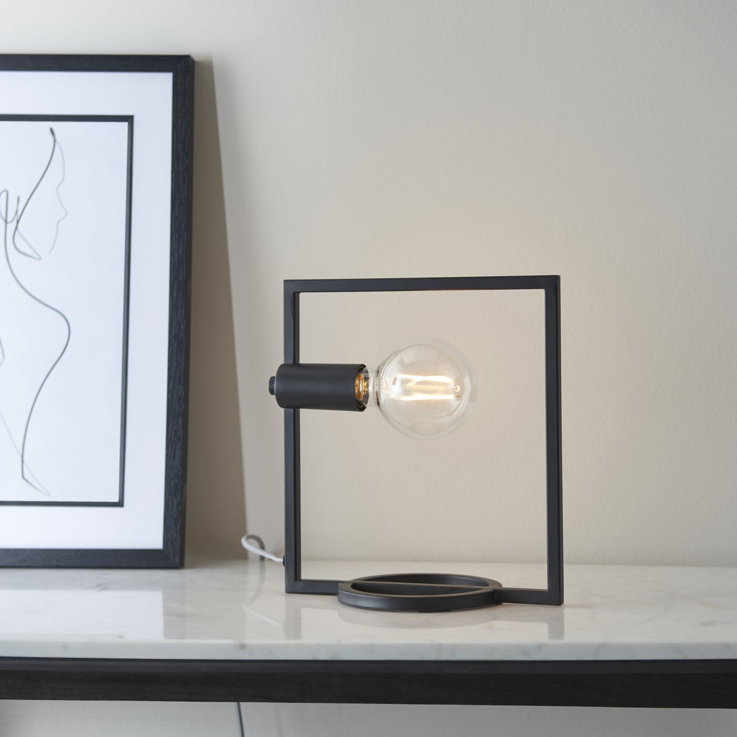 Tischlampe Schwarz H: 29,5 cm eckig klein Metall Modern E27