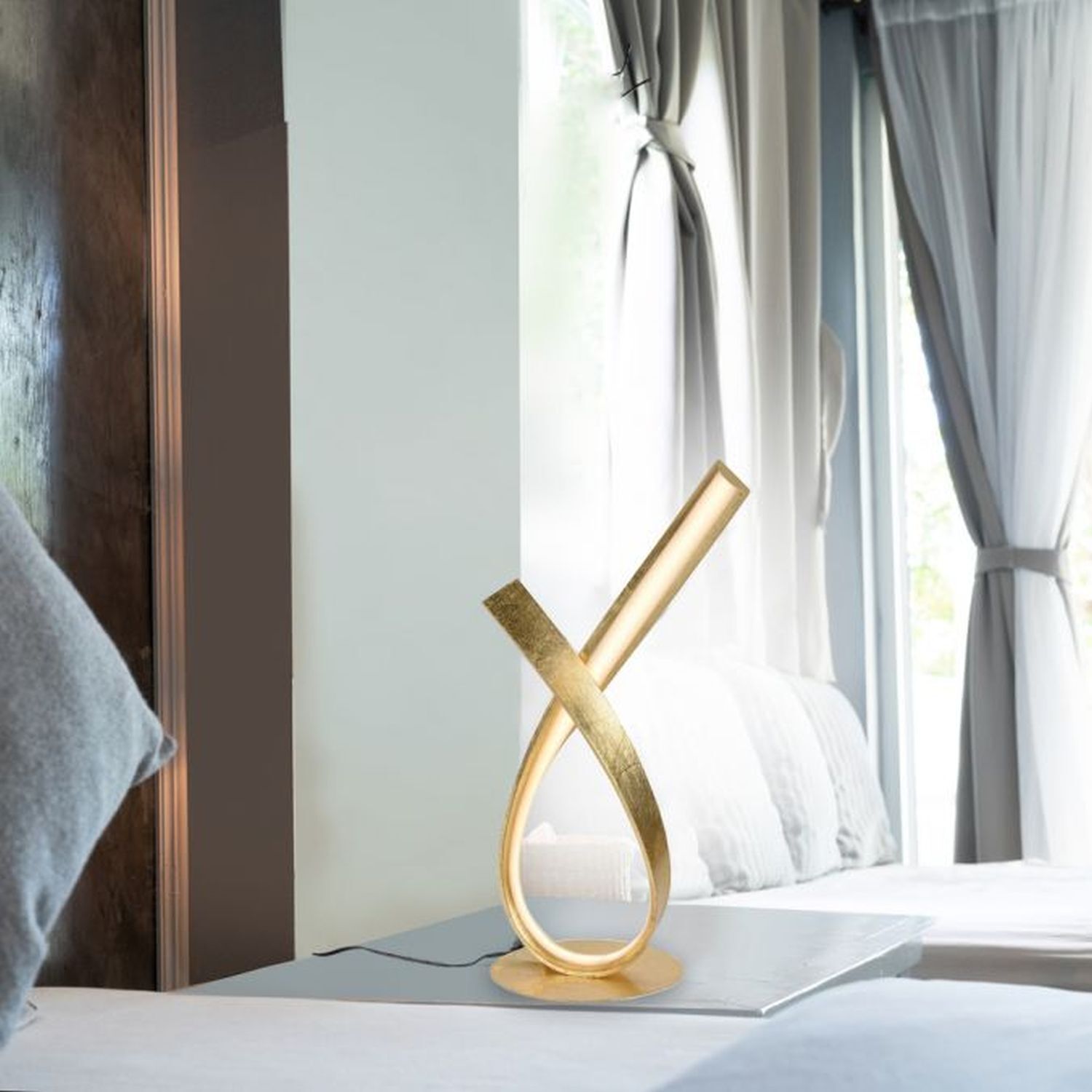 Elegante LED Tischlampe in Blattgold 38,5 cm dimmbar Lampe, Mobiliar