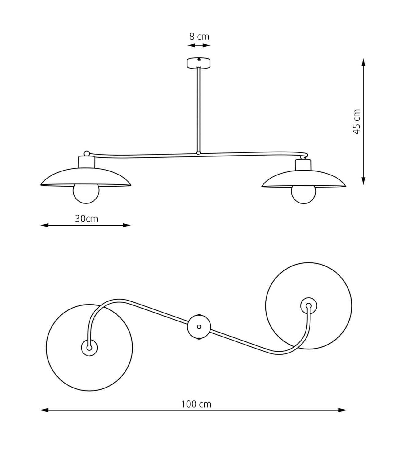 Deckenleuchte 2-flammig Schwarz Metall E27 L:100 cm deckenleuchte, pendelleuchte, e27 lampe, metall, zwei lampenschirme