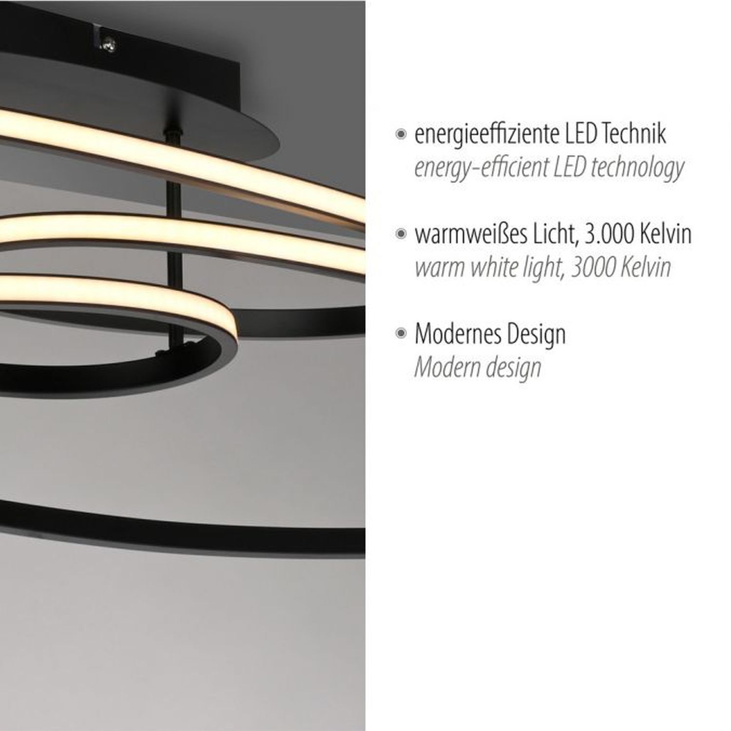 LED Deckenleuchte Metall Schwarz 3000 K Ringe dekorativ