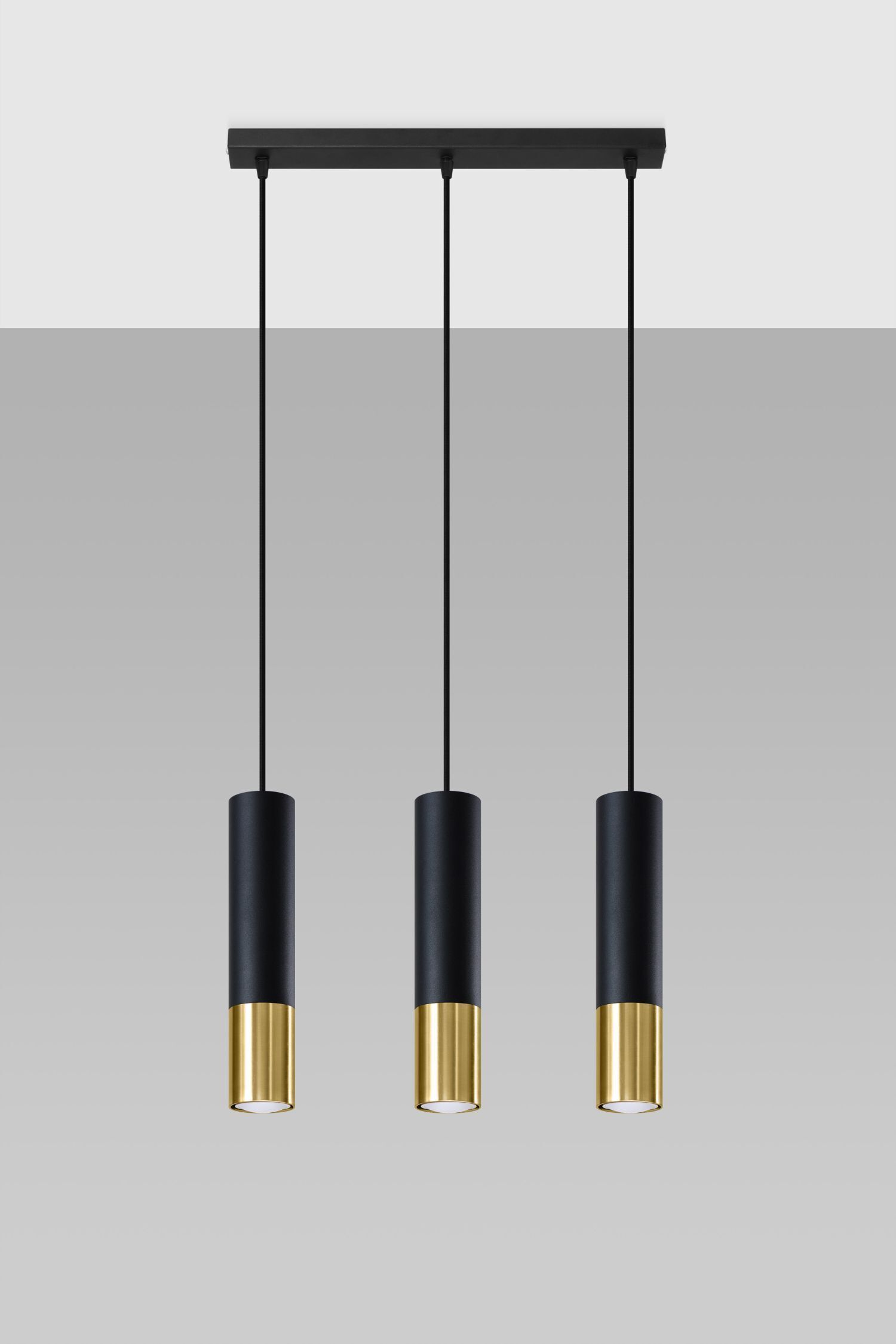 Hängelampe 3-flammig B: 45 cm Schwarz Gold länglich