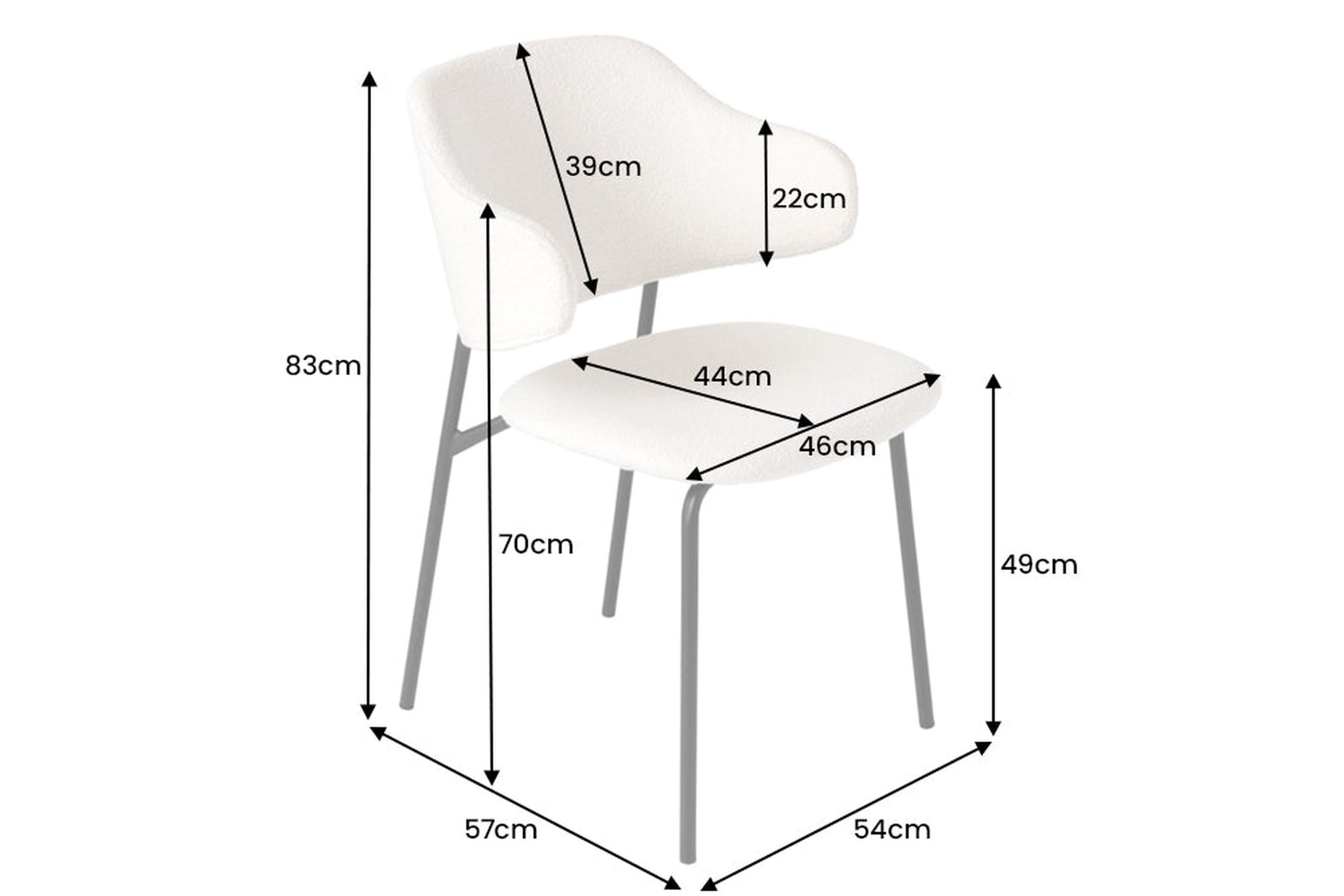 Esszimmerstuhl Bouclé Weiß Metallbeine in Schwarz Retro Moebel, Stuhl