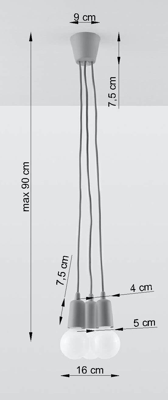 Verstellbare Hängelampe NESSA Grau Tiefe bis 90cm