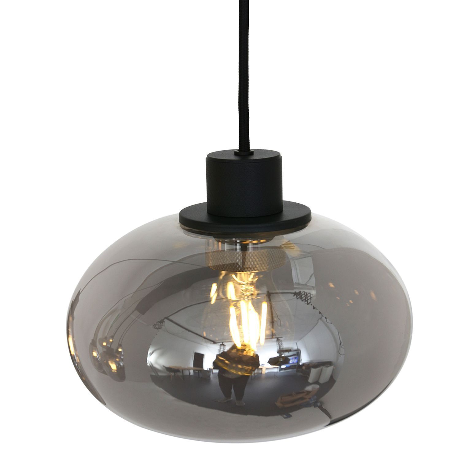 Runde Hängelampe Schwarz Rauchgrau Glas Metall 145 cm