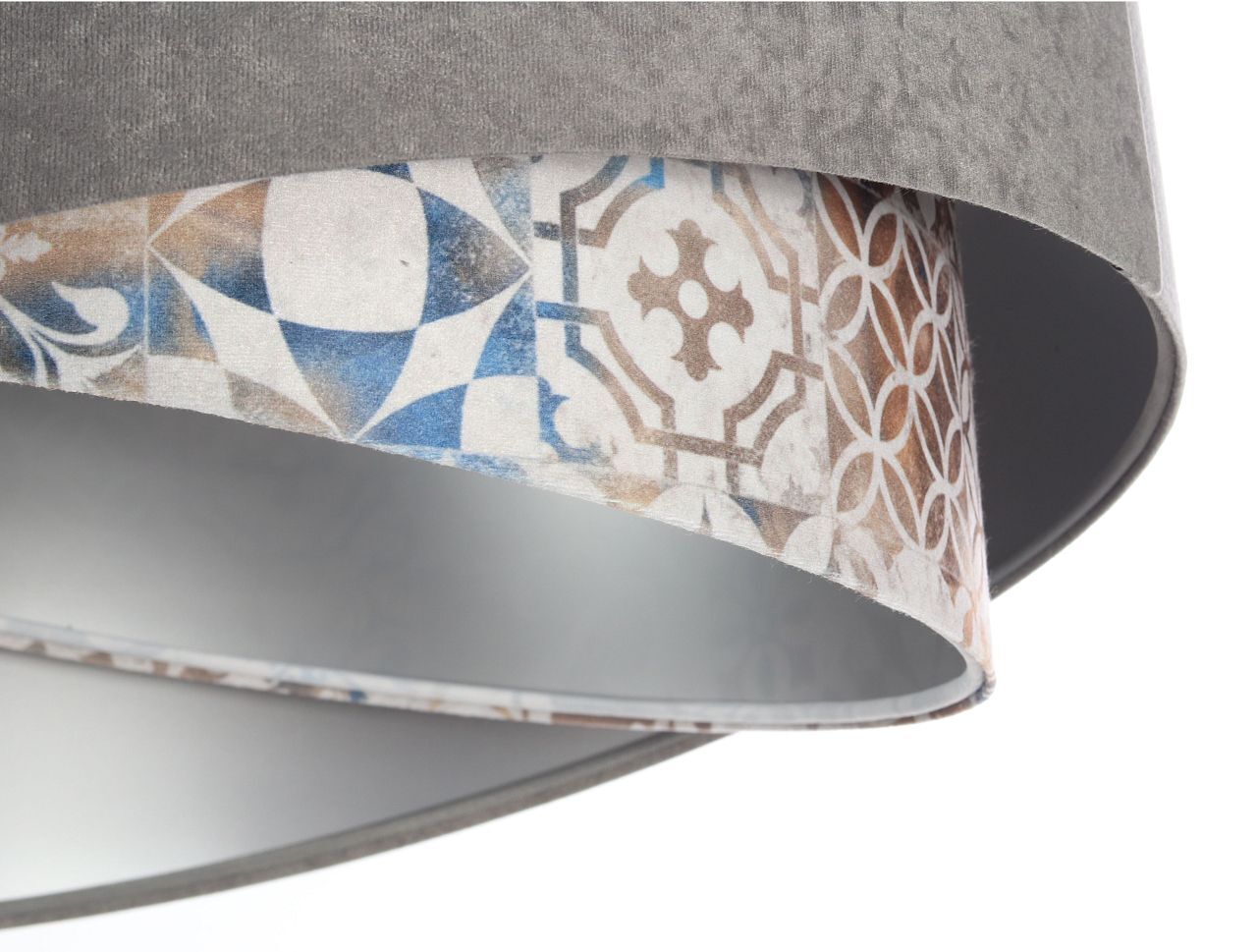 Pendelleuchte Stoffschirm Ø 50 cm Grau Beige Silber E27