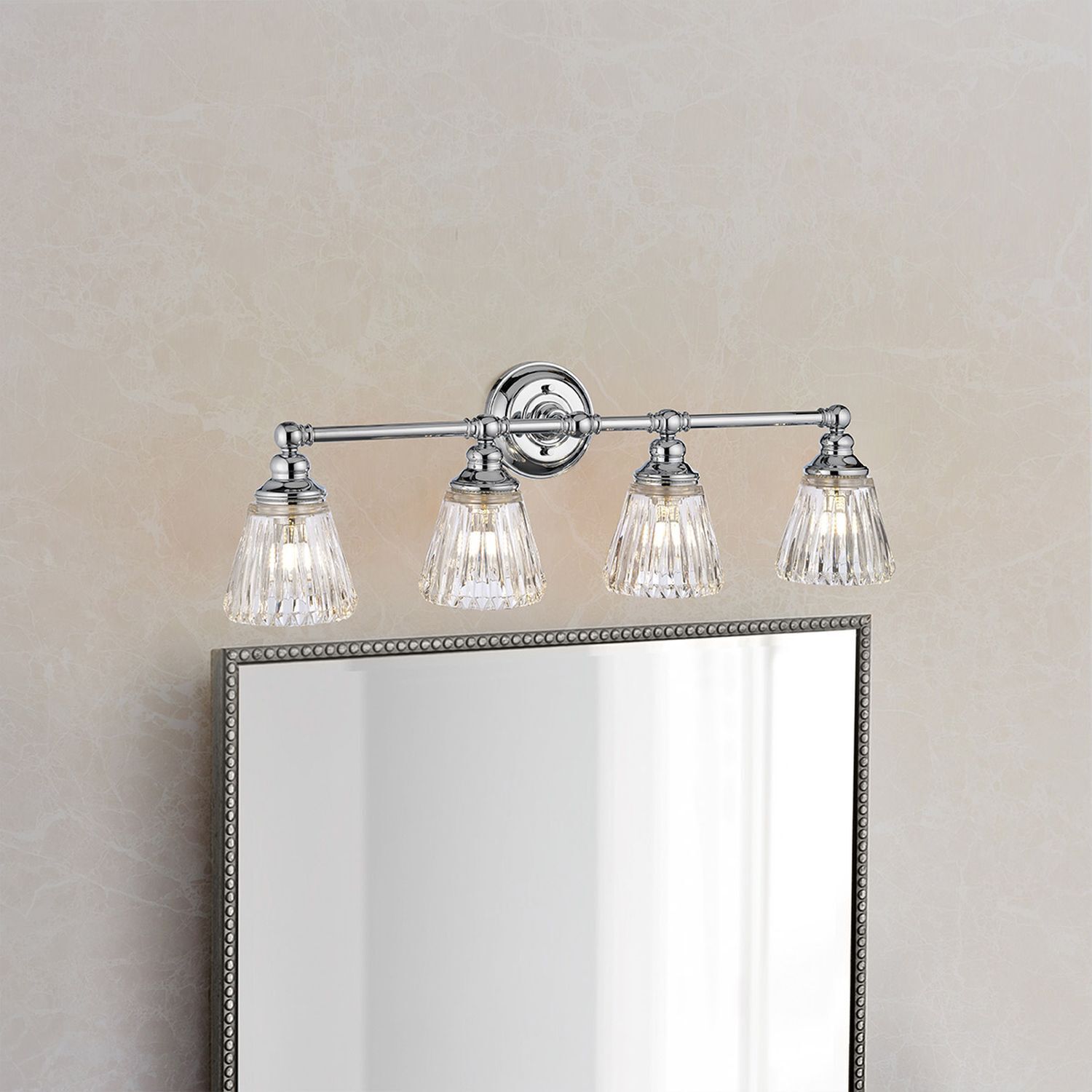 Wandlampe Bad Metall Glas 78,4 cm breit IP44 4x LED G9
