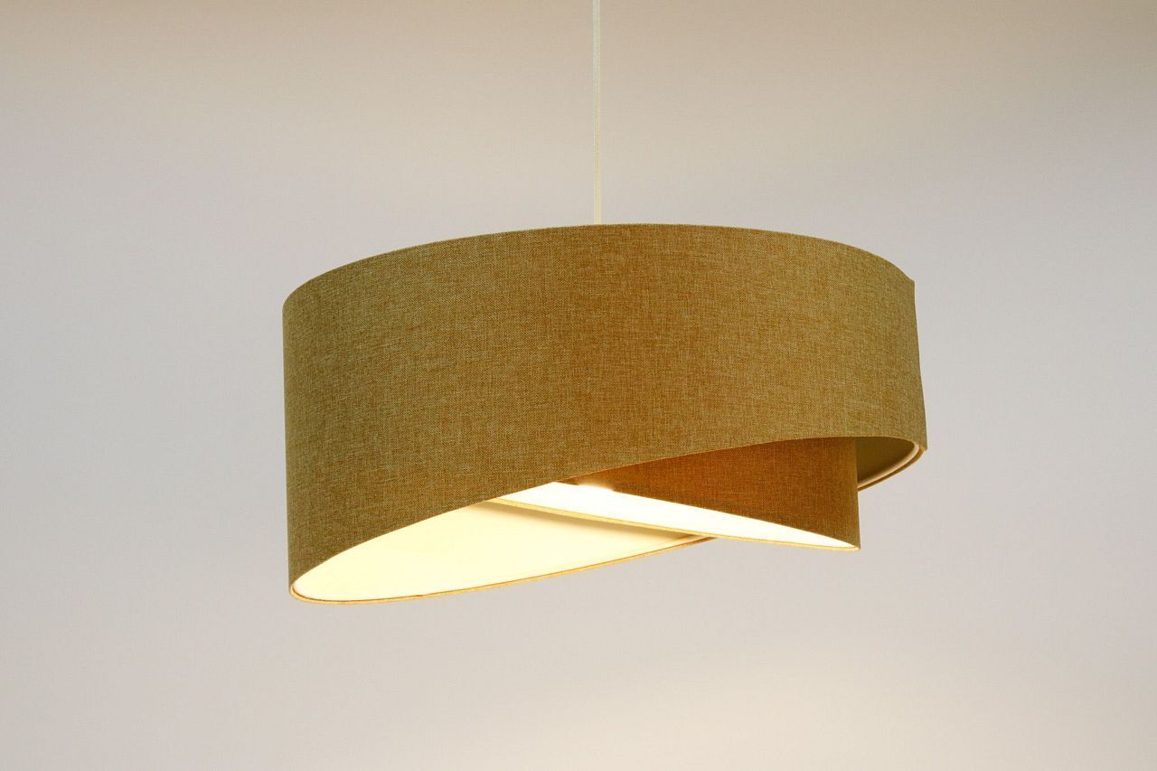 Pendelleuchte rund D: 50 cm E27 Beige Stoff Schirm Boho