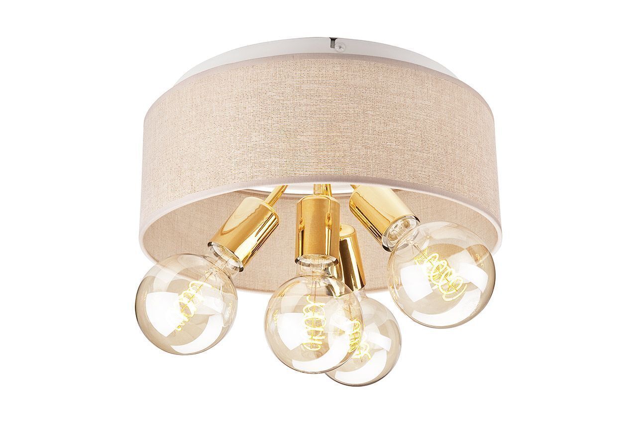 Deckenleuchte Stoff Metall rund Ø 35 cm Natur Gold 4x E27