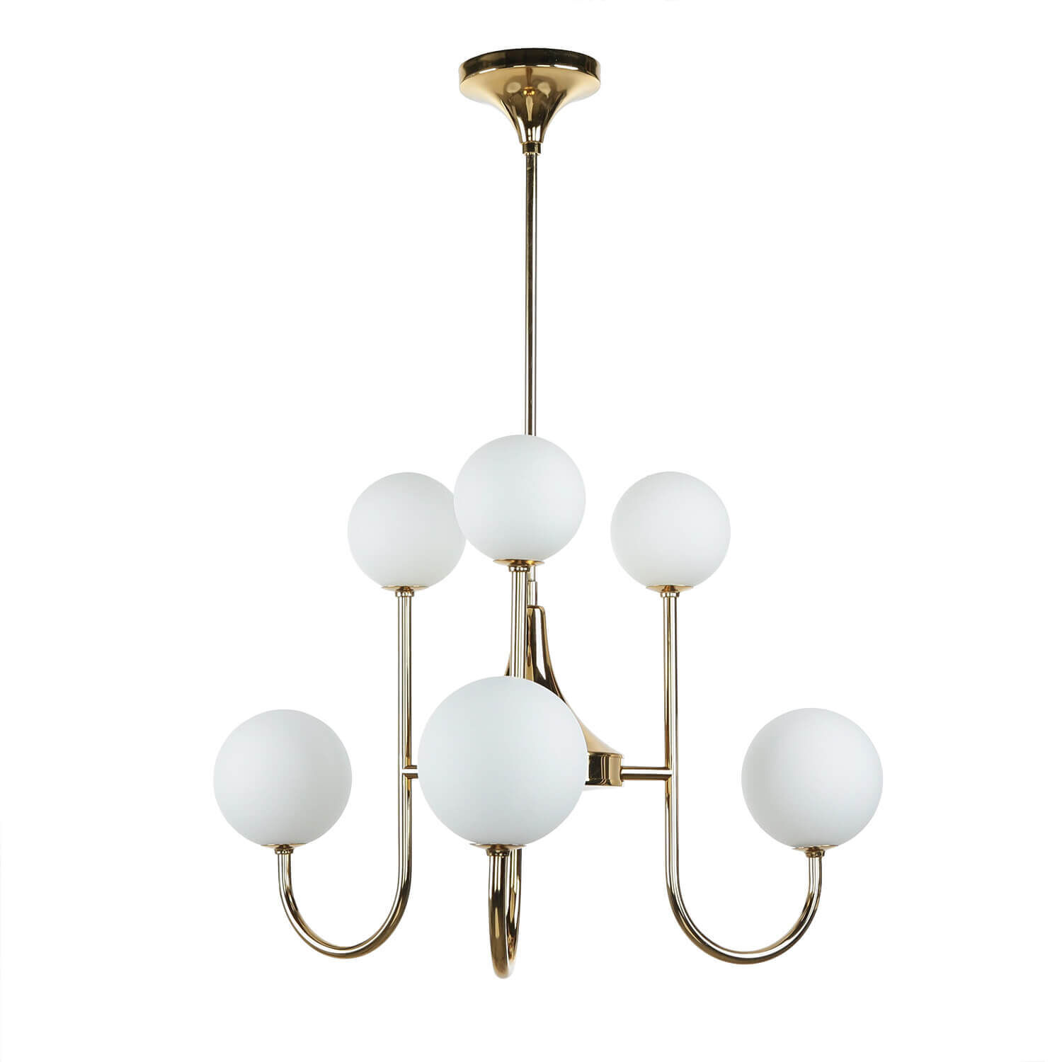 Deckenleuchte Jugendstil Messing Glas in Gold 6-flammig Leuchter, Lampe