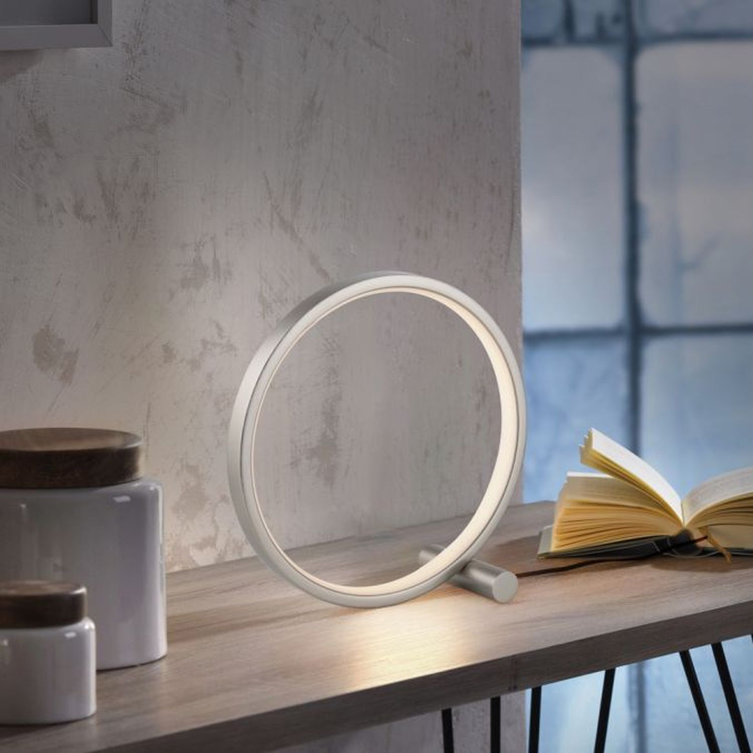 LED Tischlampe Silber Metall Ring H:25,5 cm 3000 K 10 W