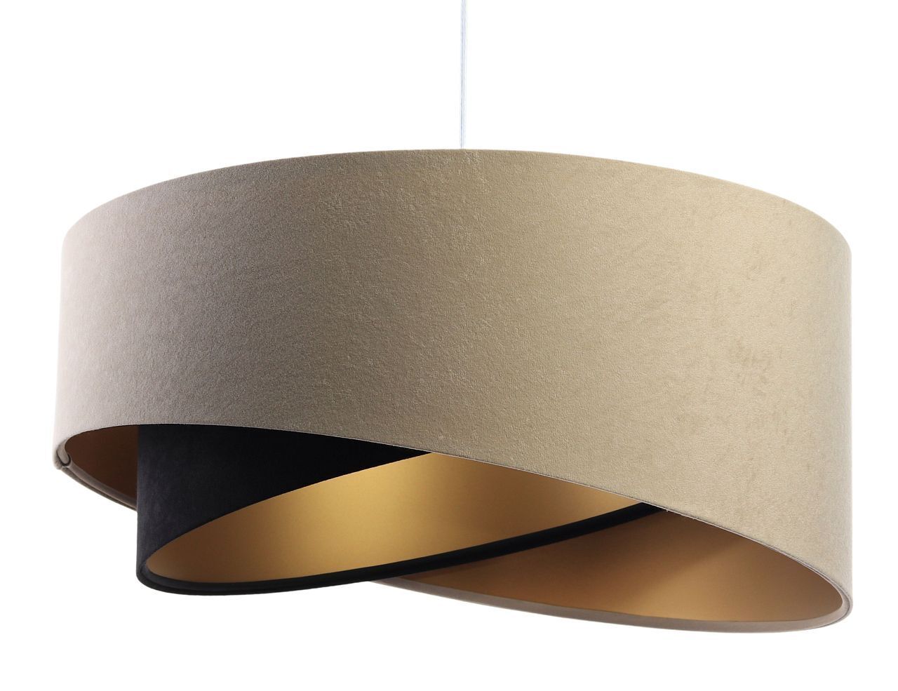 Hängeleuchte rund D: 50 cm E27 Stoff Beige Schwarz Gold Lampe