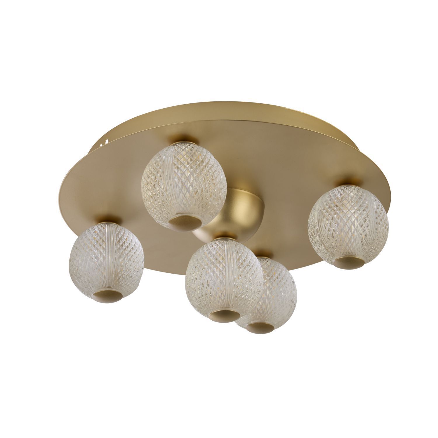 Runde LED Deckenleuchte in Gold Metall Ø33 cm 3000 K Deckenleuchte, Stufenleuchte, Glaskugeln, Goldfarben, Runddekor