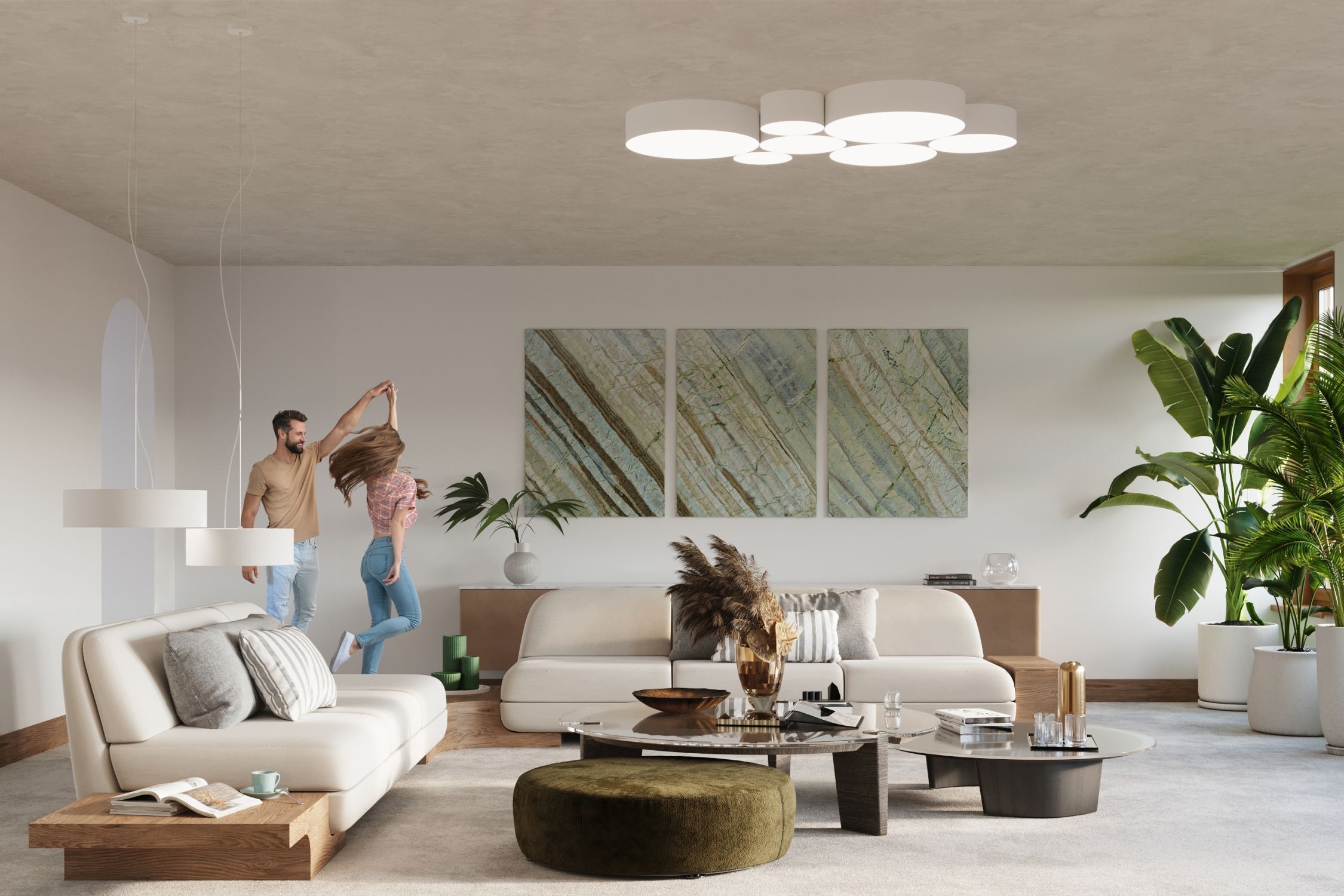 Deckenlampe Weiß rund Ø 55 cm 4x E27 blendarm Modern