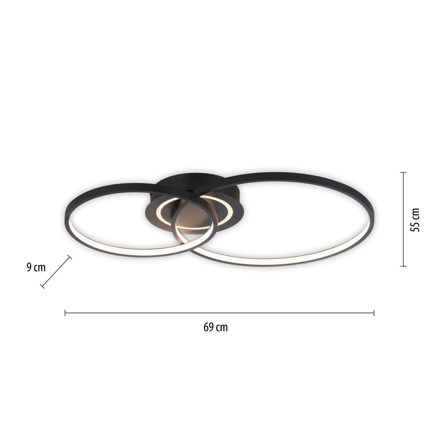 Stilvolle LED Deckenleuchte Metall Schwarz 3000 K Ringe