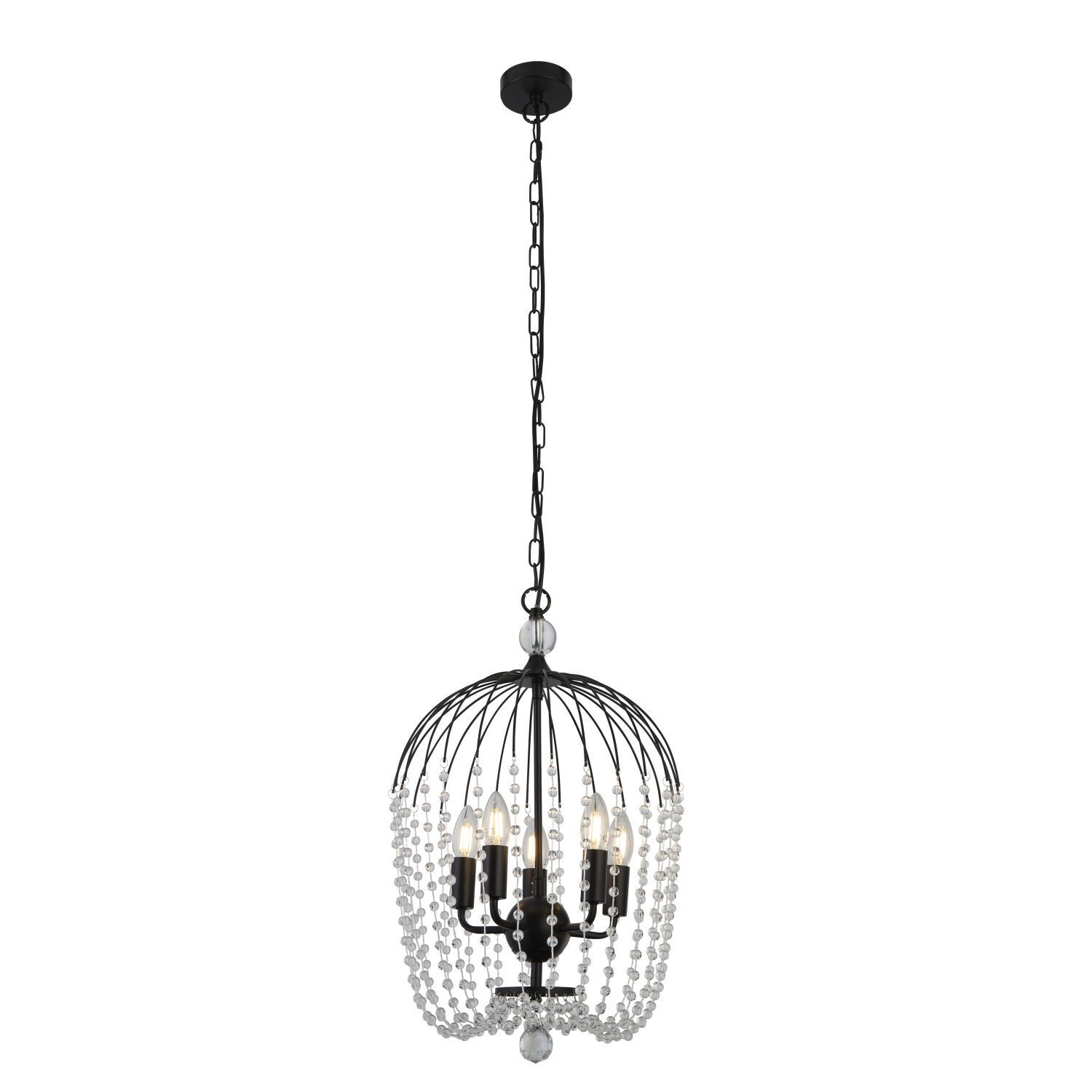 Pendelleuchte 5-flammig Schwarz E14 Ø 36 cm Metall Kristall
