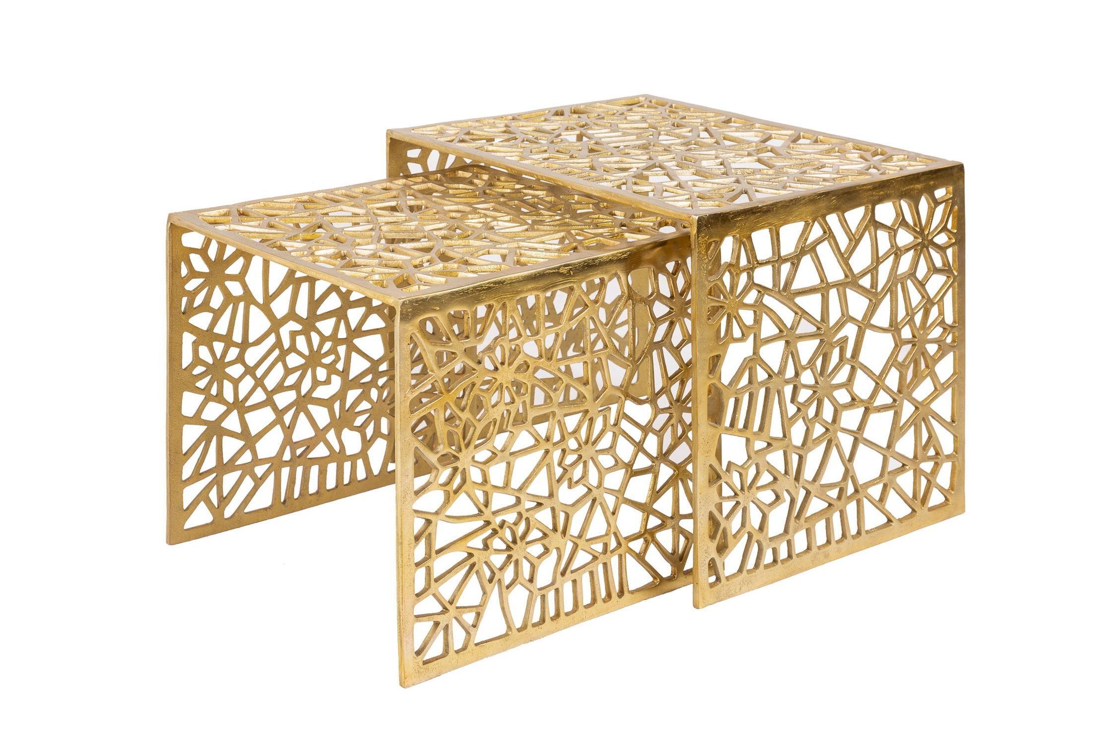 Couchtisch 2er Set Metall in Gold eckig Handarbeit