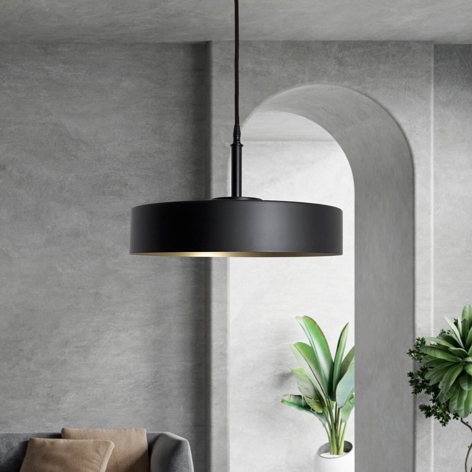 Runde Hängeleuchte Schwarz Gold E27 Ø 40 cm Messing Eisen Lampe, Pflanze